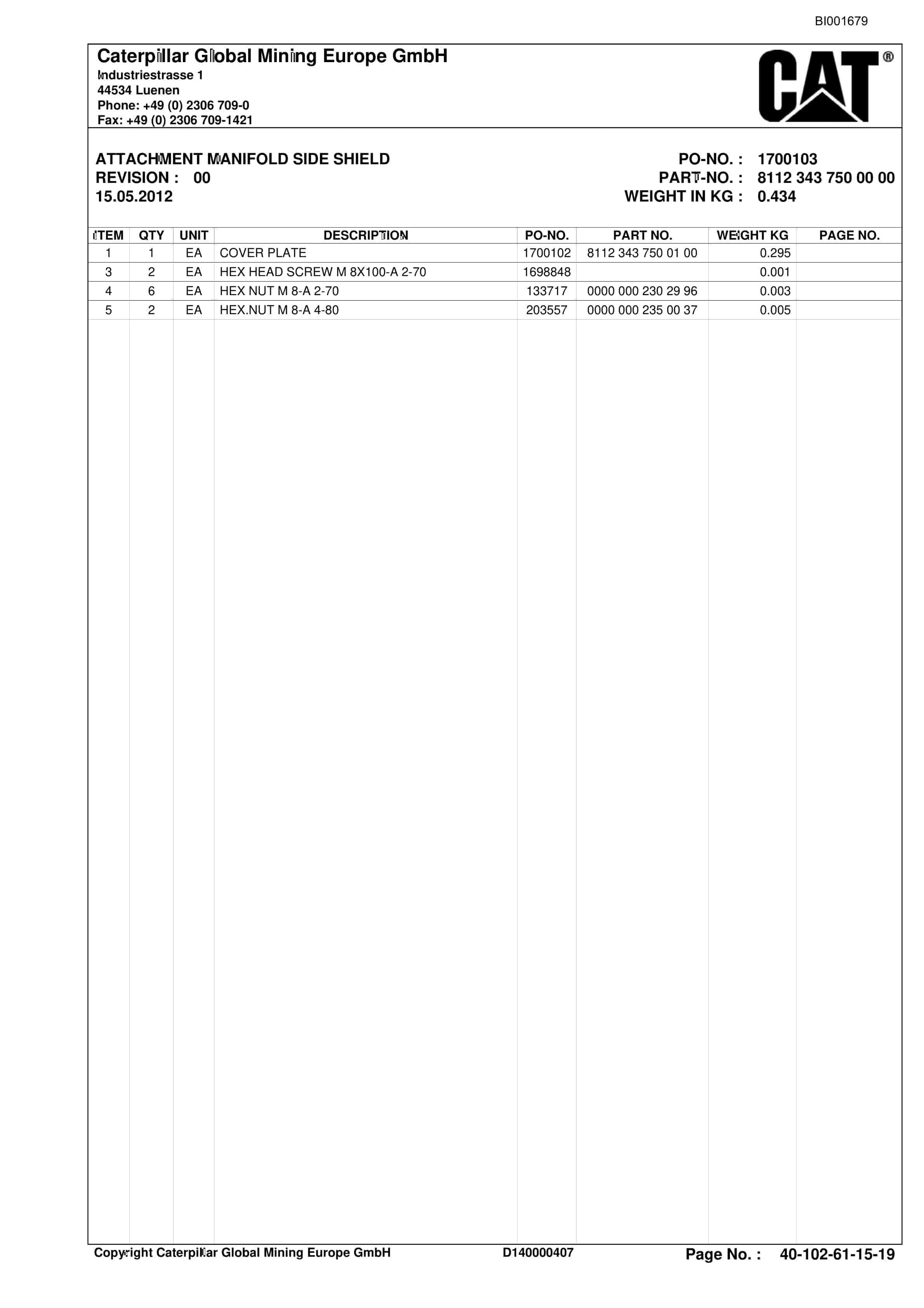 Caterpillar Kestrel Roof Support And Accessories Parts Catalog BI001679 5 Caterpillar Kestrel Roof Support And Accessories Parts Catalog BI001679-5