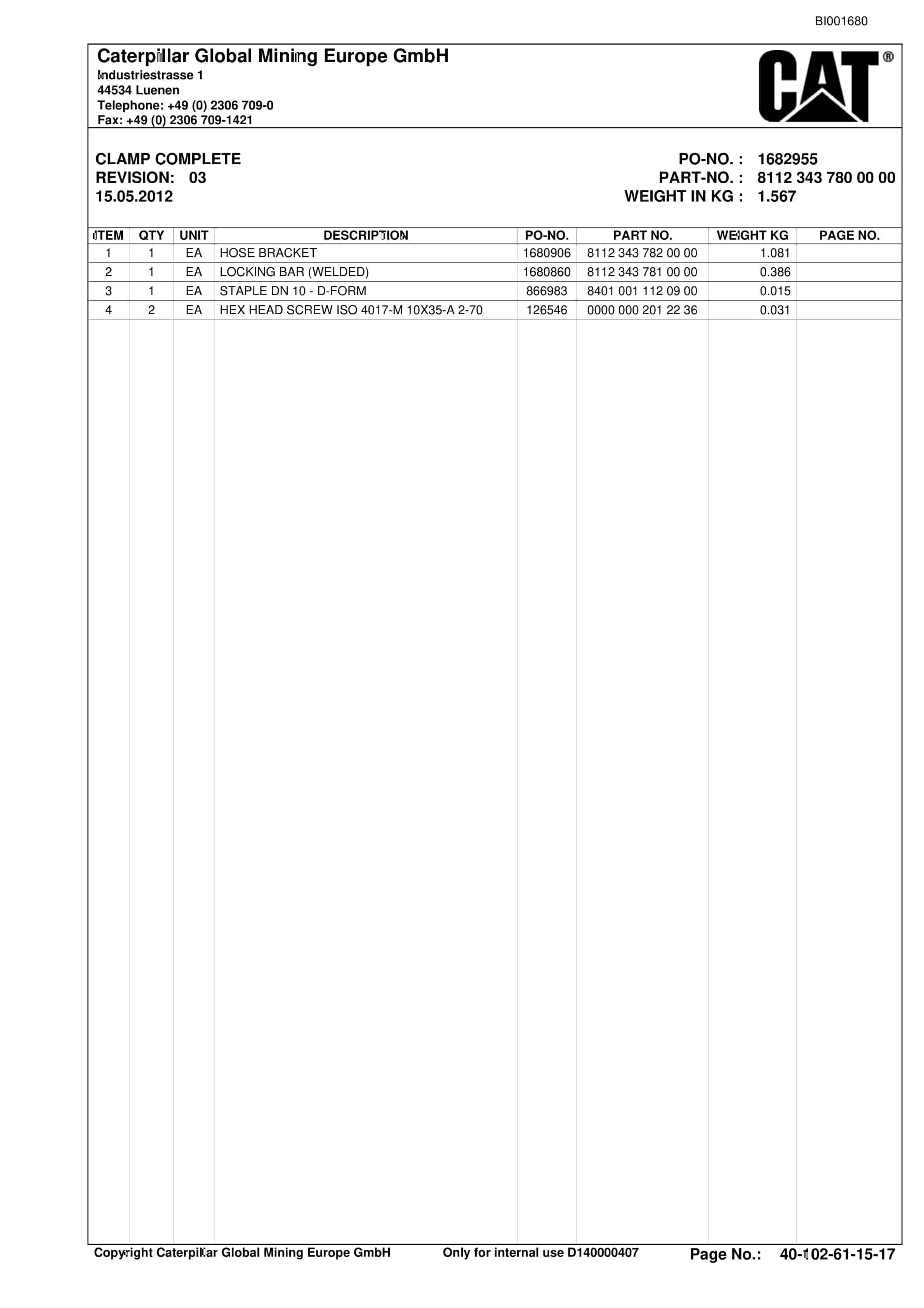 Caterpillar Kestrel Roof Support And Accessories Parts Catalog BI001680 5 Caterpillar Kestrel Roof Support And Accessories Parts Catalog BI001680-5