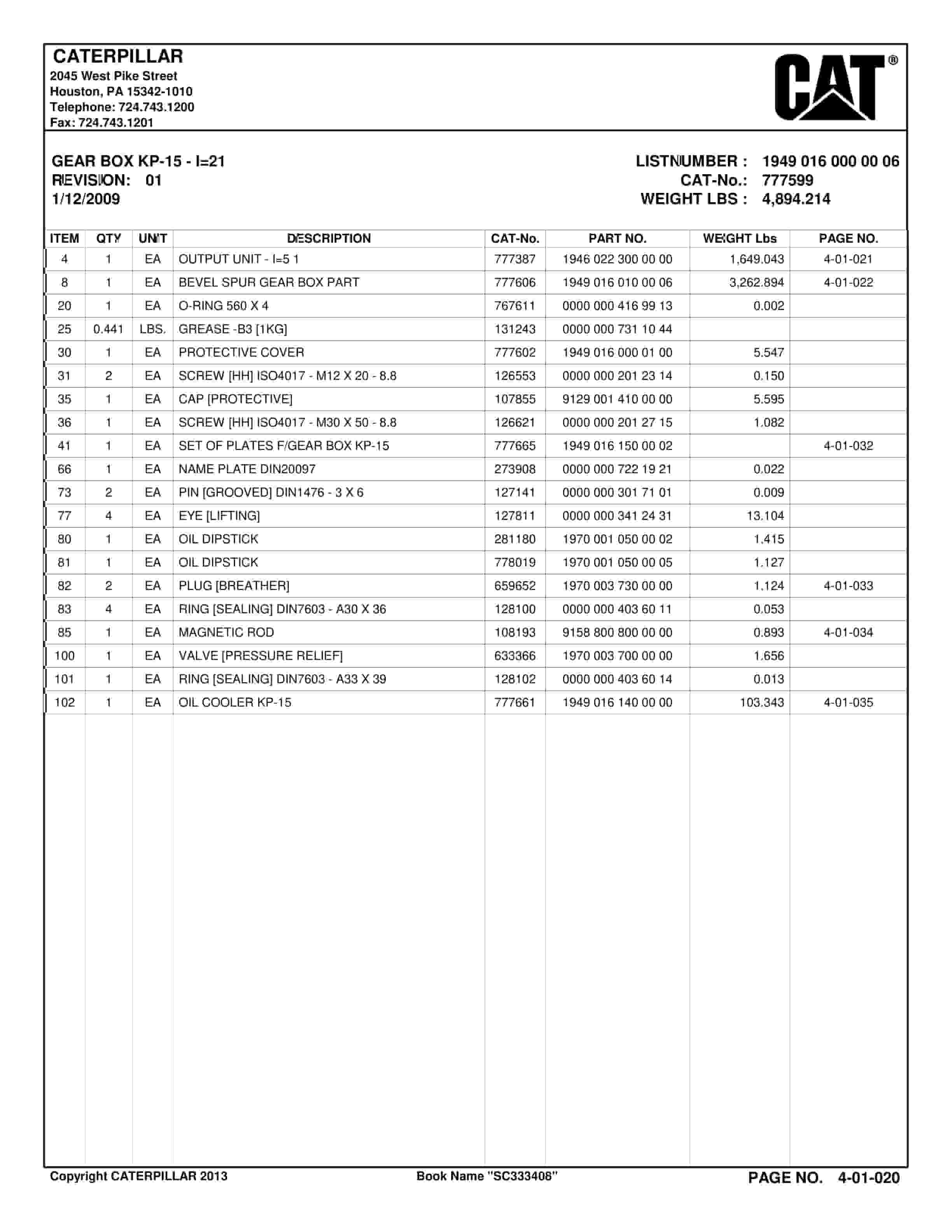 Caterpillar Longwall System Parts Catalog BI001916-4