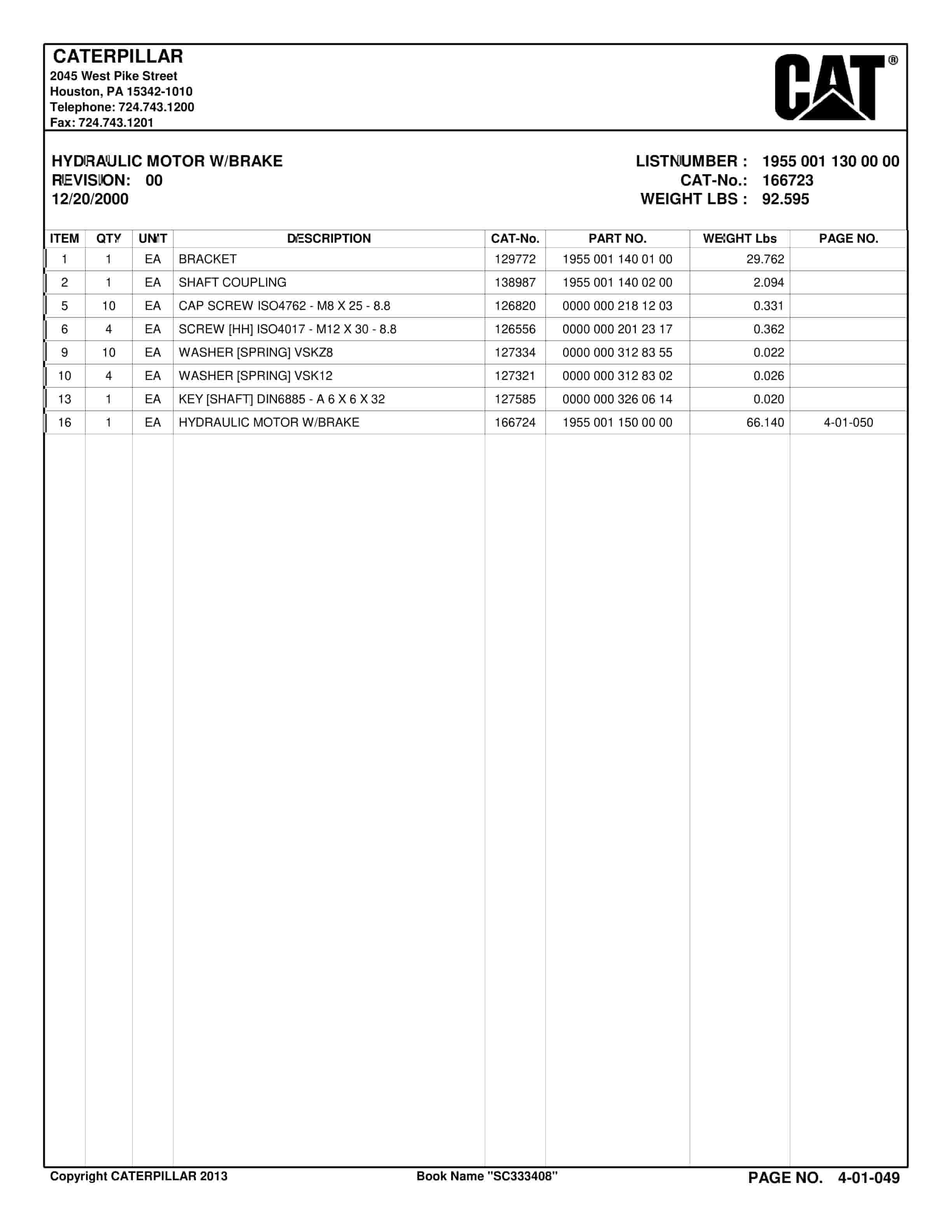 Caterpillar Longwall System Parts Catalog BI001916-5