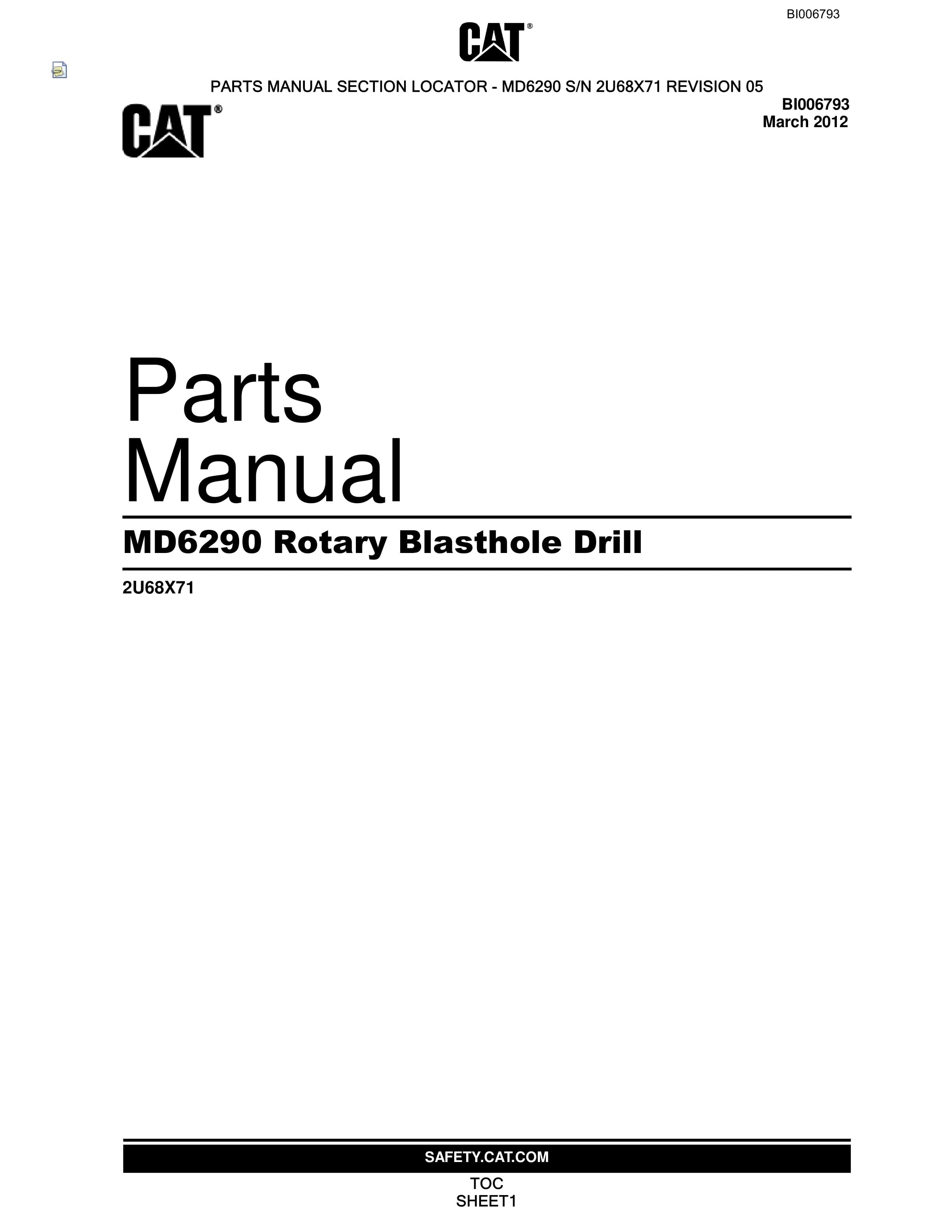 Caterpillar MD6290 Rotary Blasthole Drill Parts Manual BI006793-3