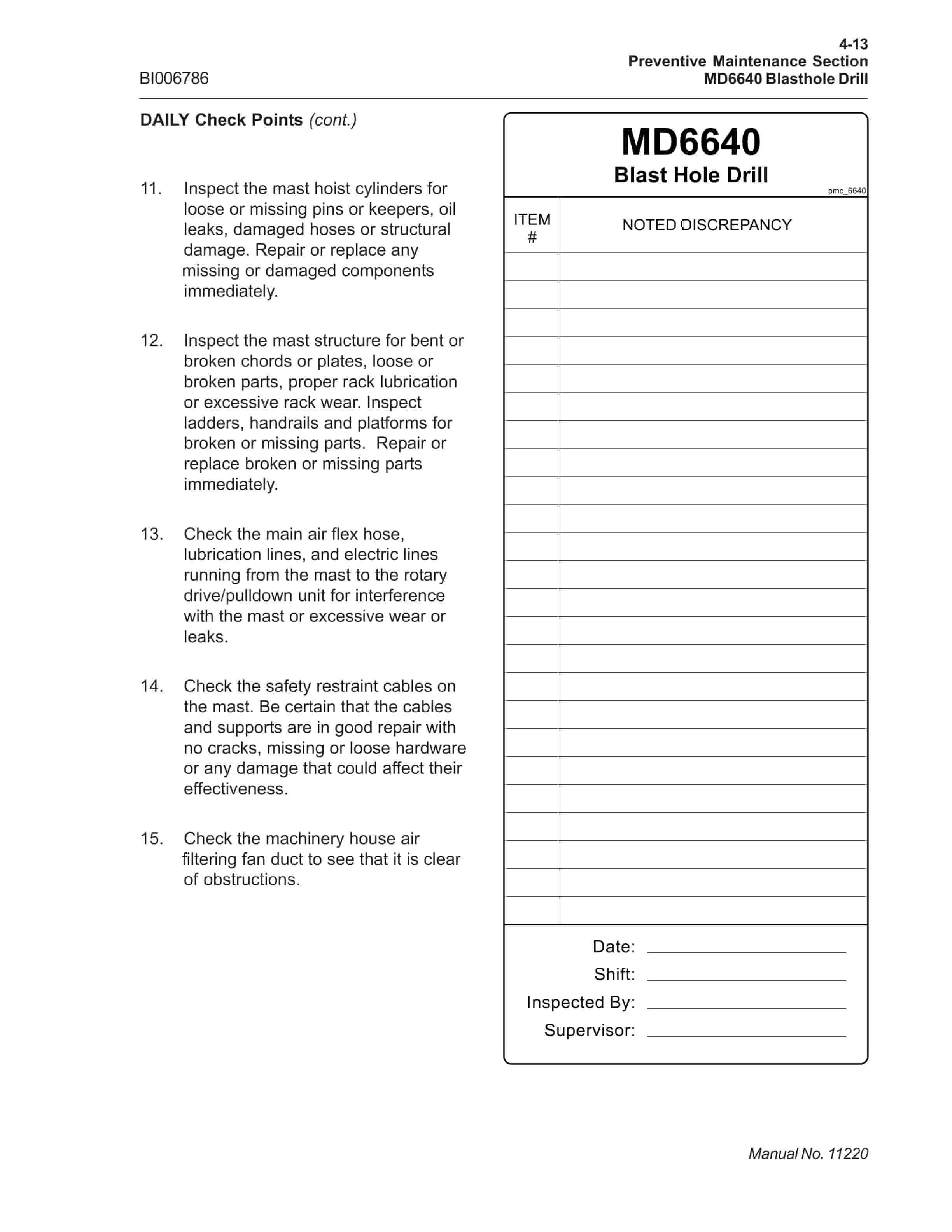 Caterpillar MD6640 Blast Hole Drill Operation And Maintenance Manual BI006786-2