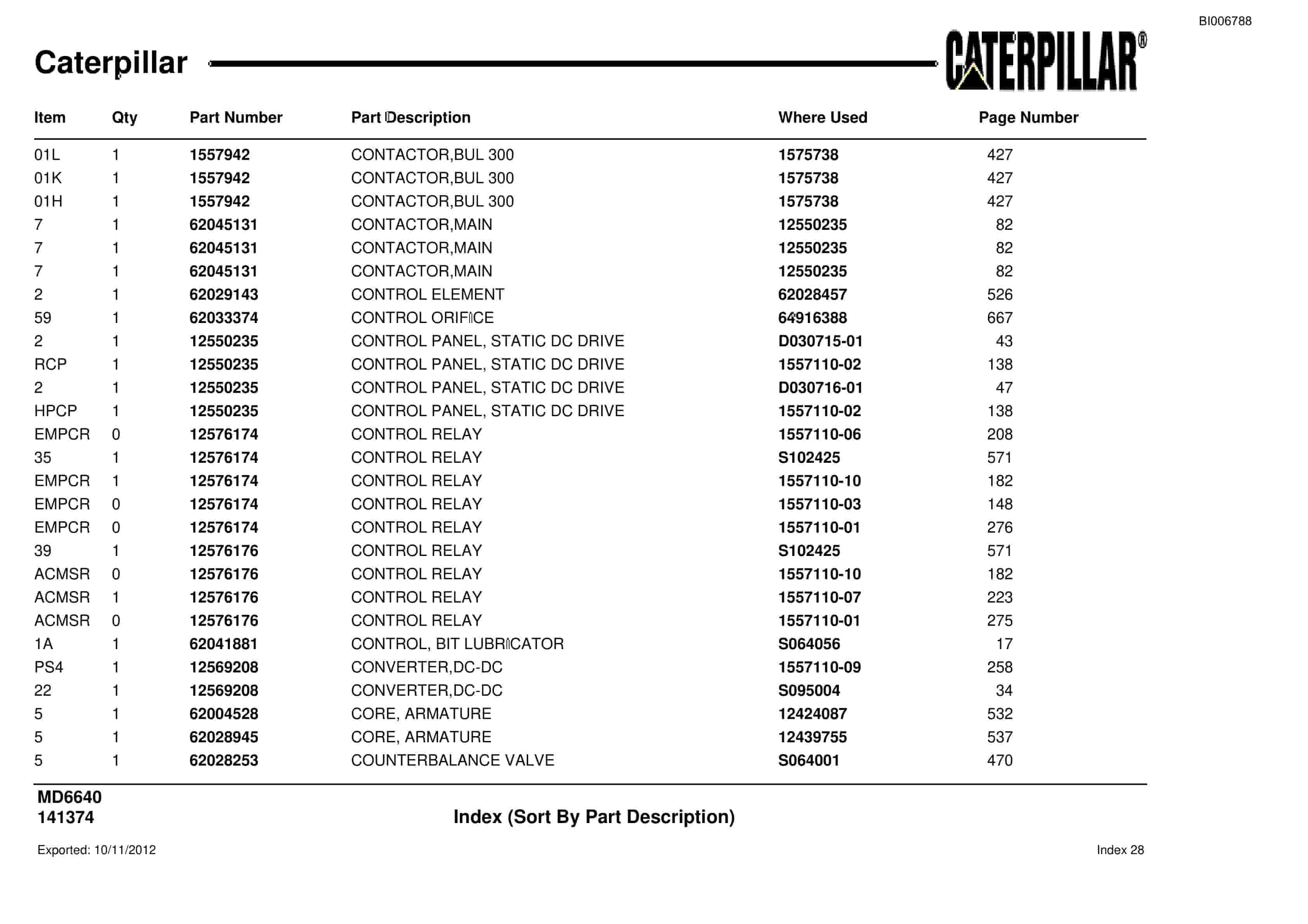 Caterpillar MD6640 Blast Hole Drill Parts Manual BI006788-3