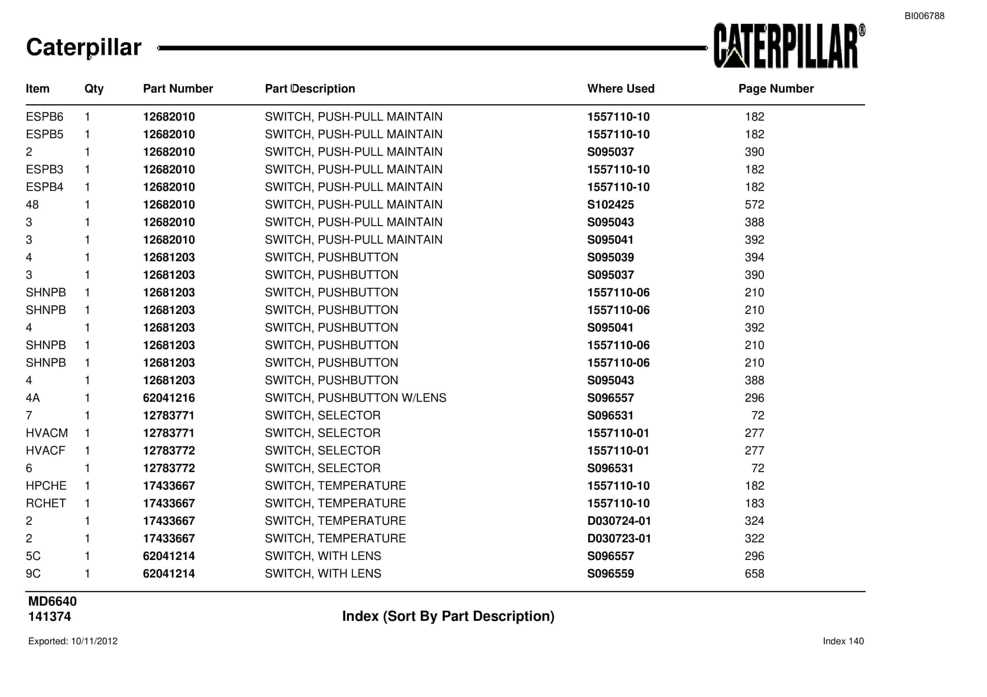 Caterpillar MD6640 Blast Hole Drill Parts Manual BI006788-4