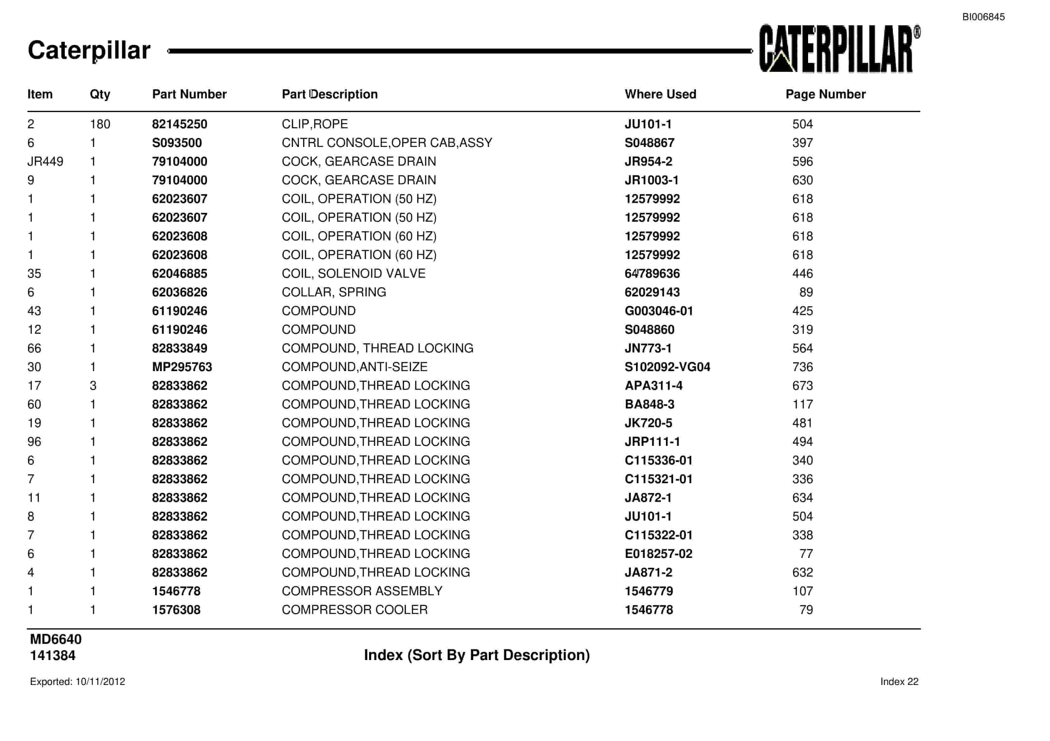 Caterpillar MD6640 Blast Hole Drill Parts Manual BI006845 3 Caterpillar MD6640 Blast Hole Drill Parts Manual BI006845-3