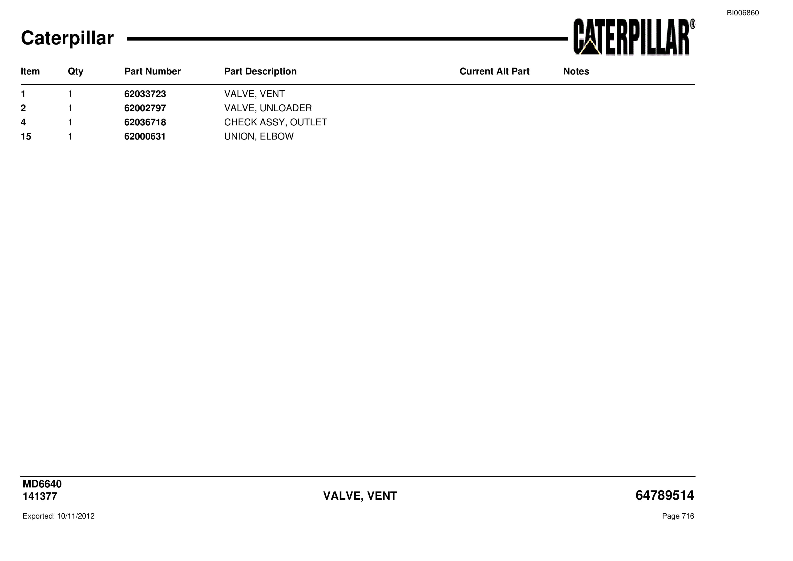 Caterpillar MD6640 Blast Hole Drill Parts Manual BI006860-2