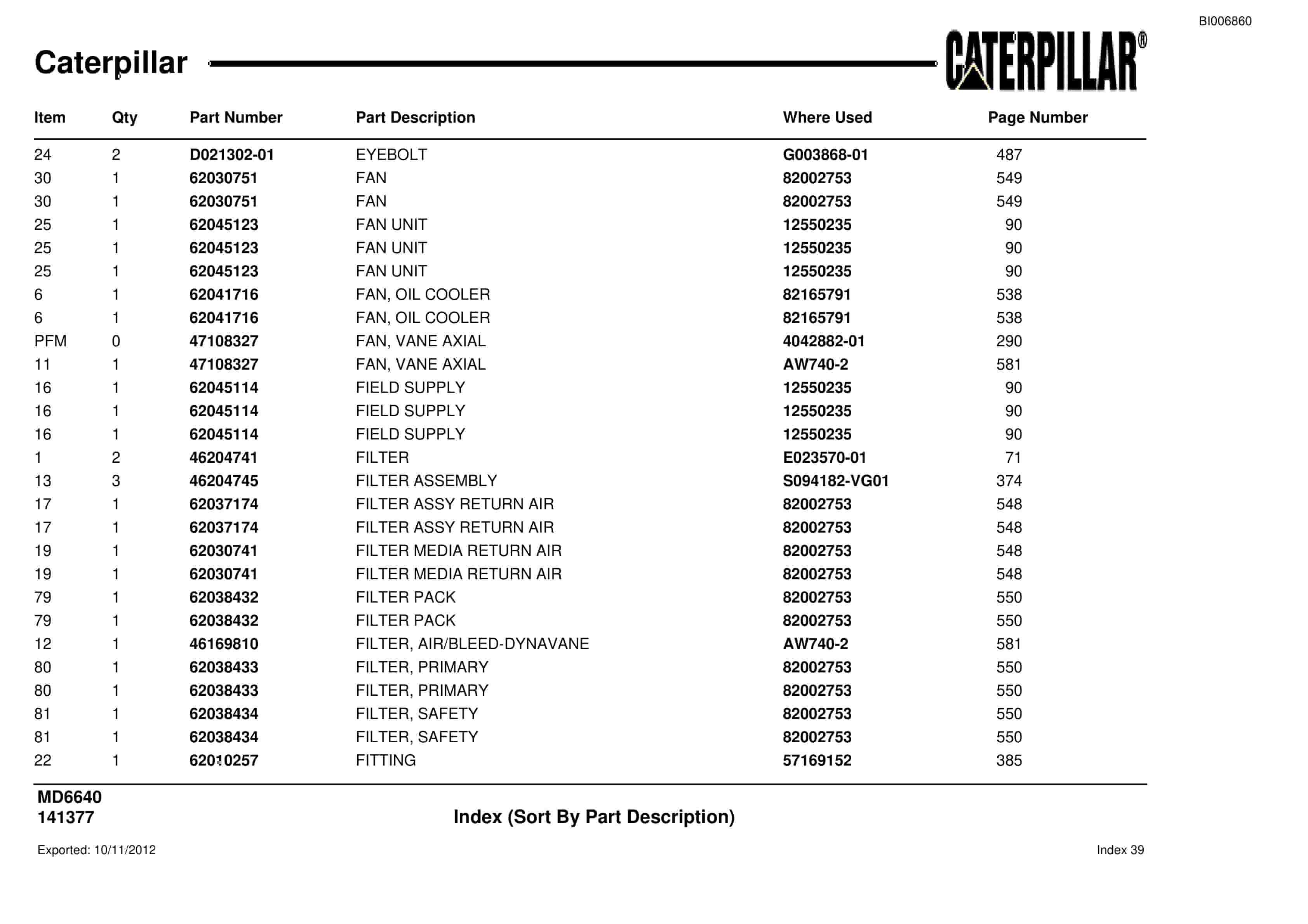 Caterpillar MD6640 Blast Hole Drill Parts Manual BI006860-3