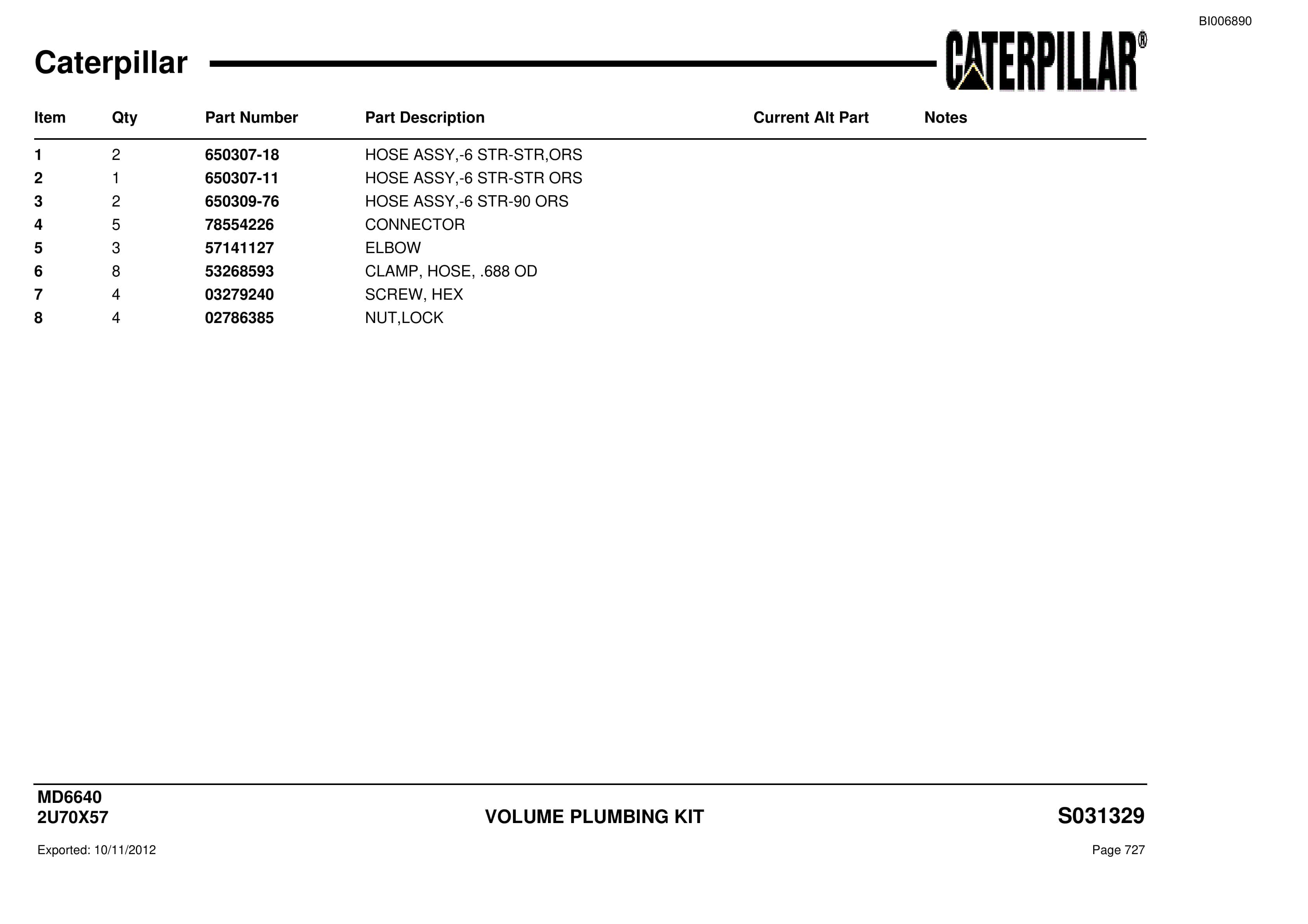 Caterpillar MD6640 Blast Hole Drill Parts Manual BI006890-2
