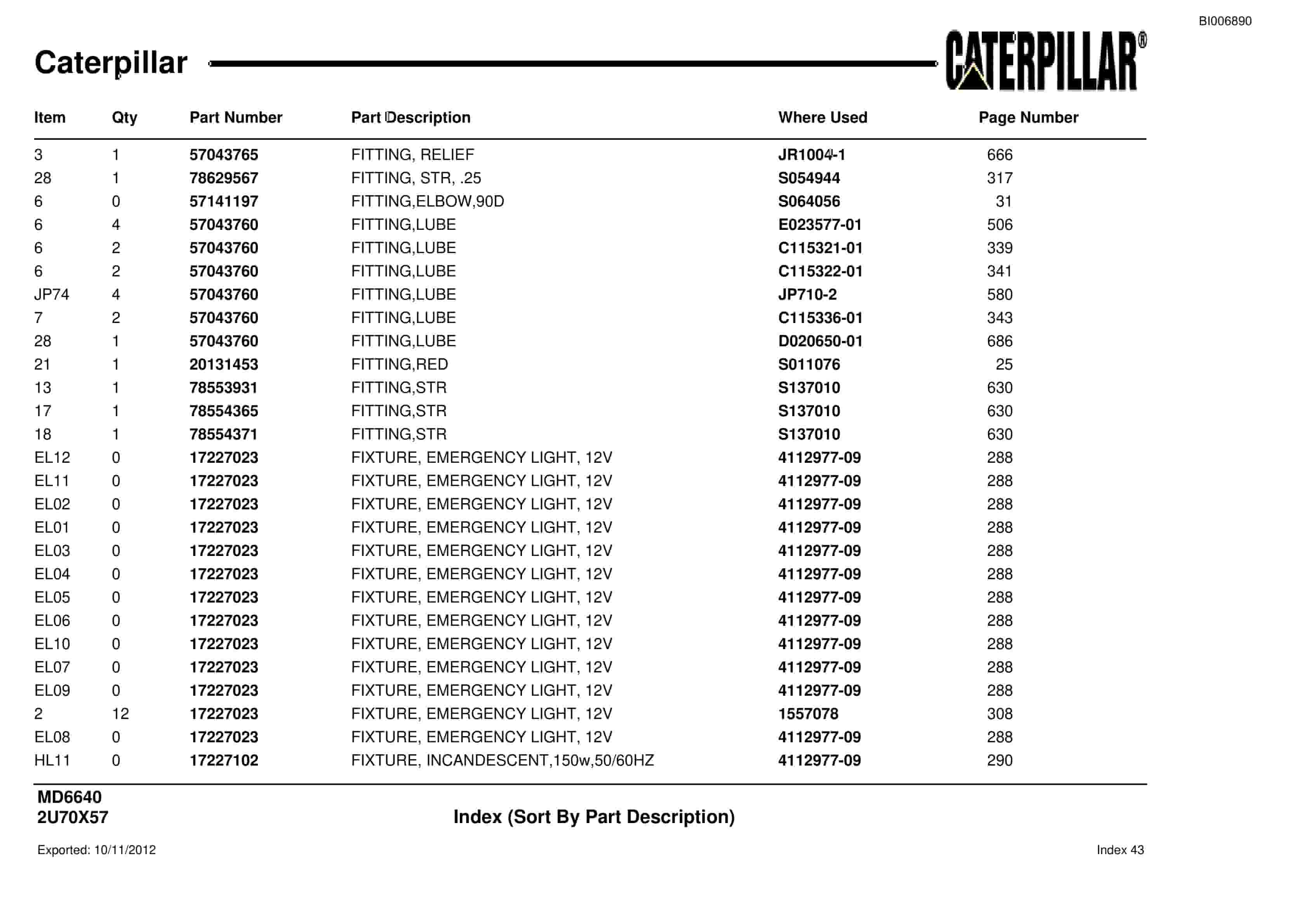 Caterpillar MD6640 Blast Hole Drill Parts Manual BI006890-3