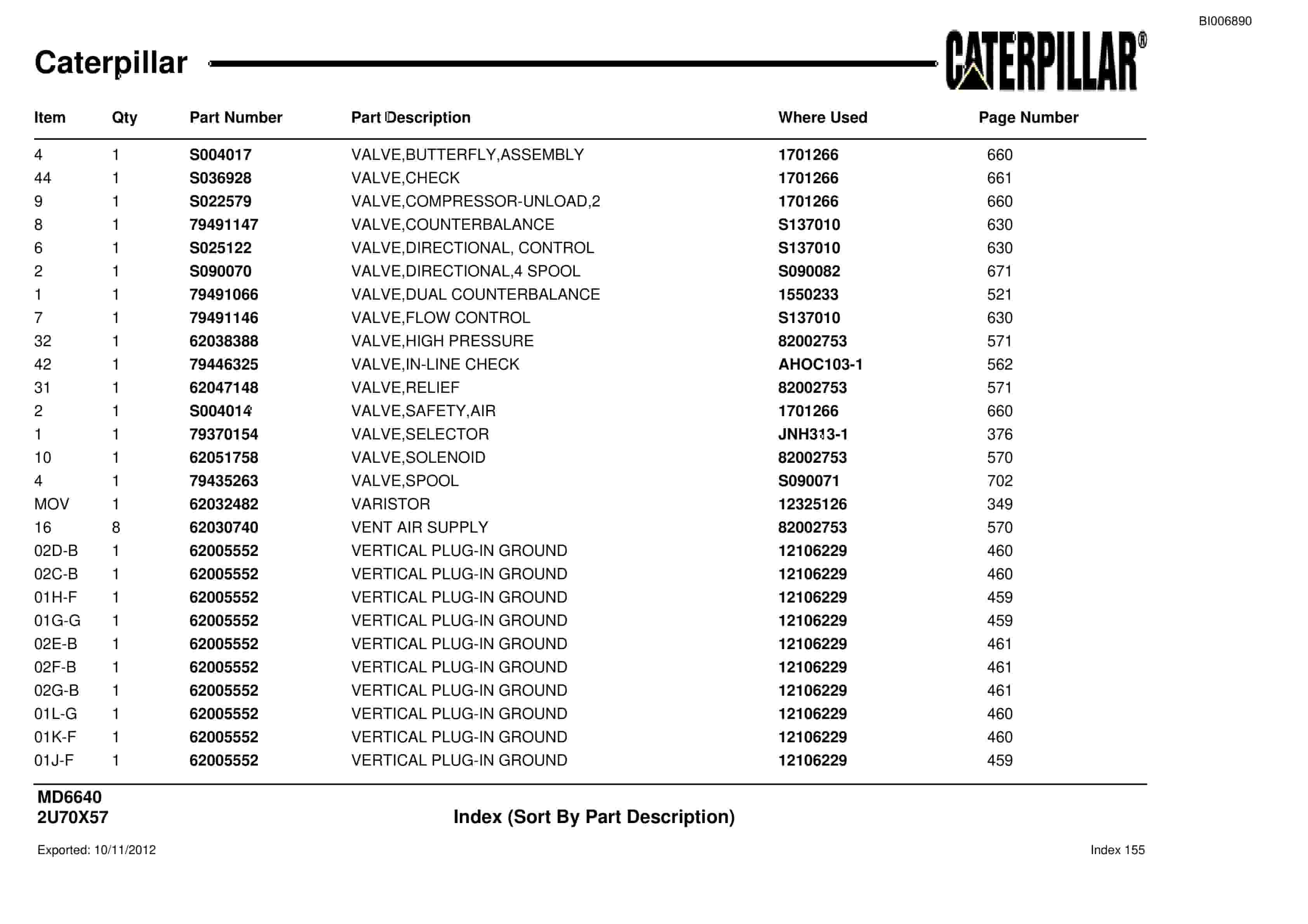Caterpillar MD6640 Blast Hole Drill Parts Manual BI006890-4