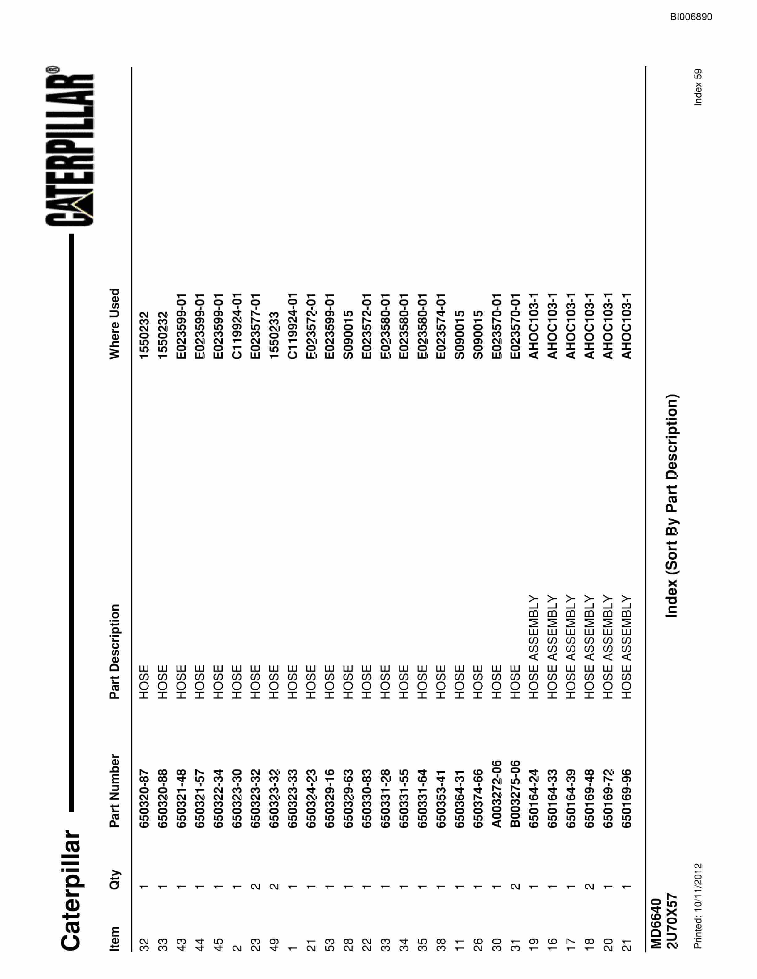 Caterpillar MD6640 Blast Hole Drill Parts Manual BI006890-5