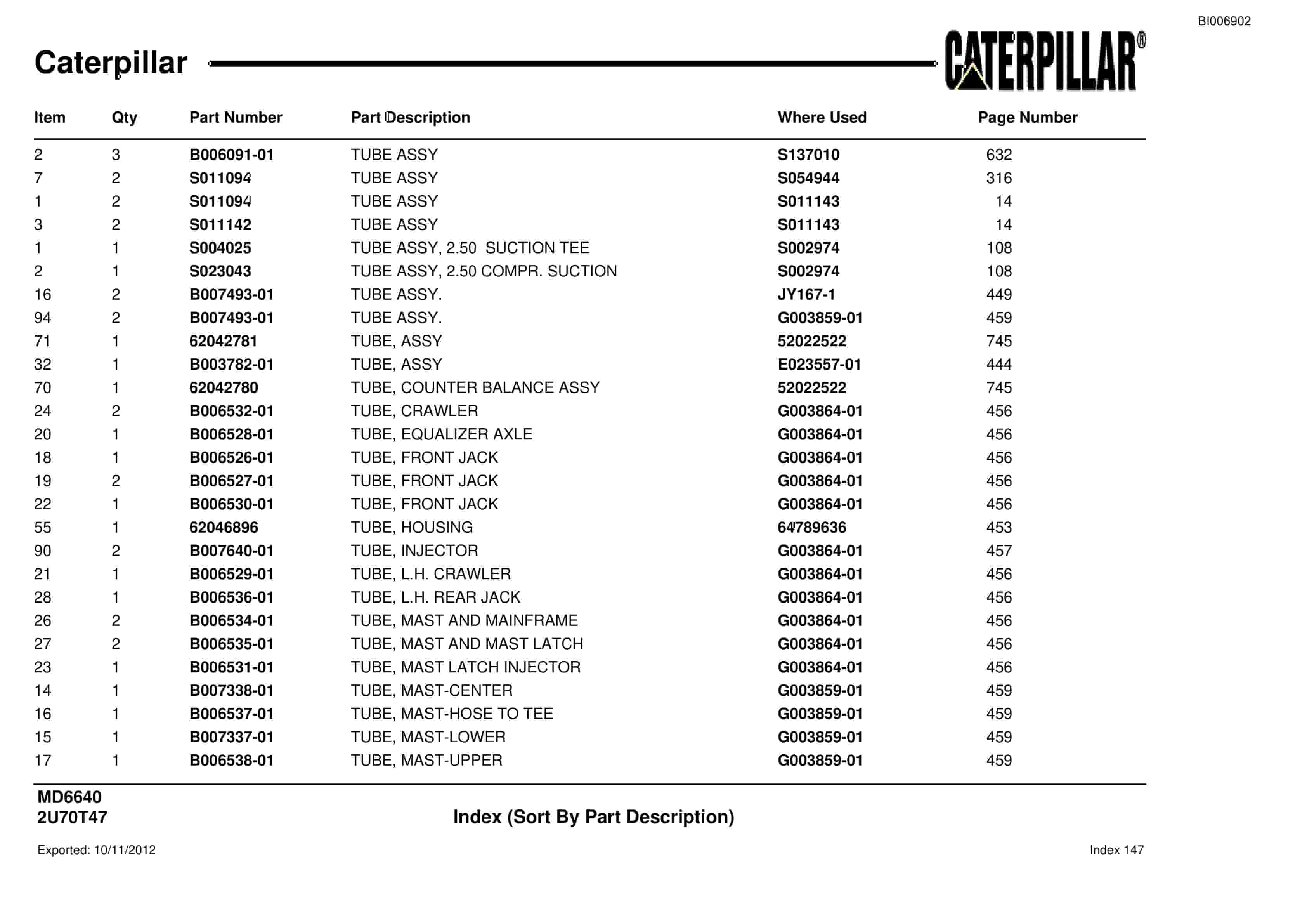 Caterpillar MD6640 Blast Hole Drill Parts Manual BI006902 4 Caterpillar MD6640 Blast Hole Drill Parts Manual BI006902-4