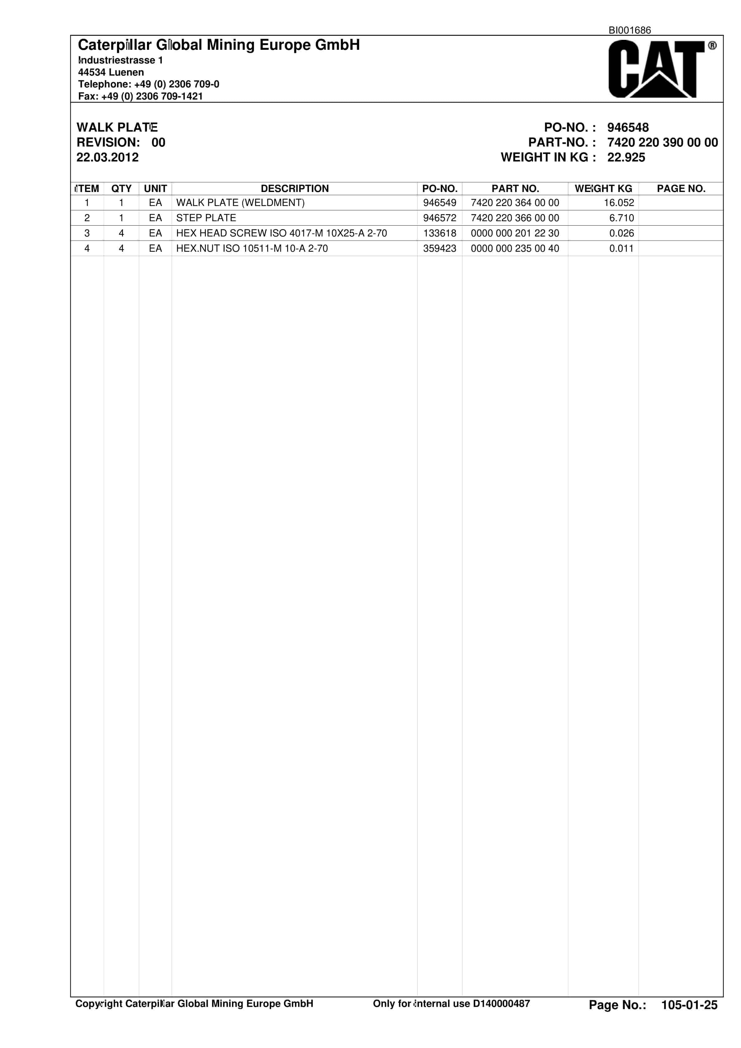 Caterpillar Narrabri Roof Support And Accessories Parts Catalog BI001686-00-02 3 Caterpillar Narrabri Roof Support And Accessories Parts Catalog BI001686-00-02-3