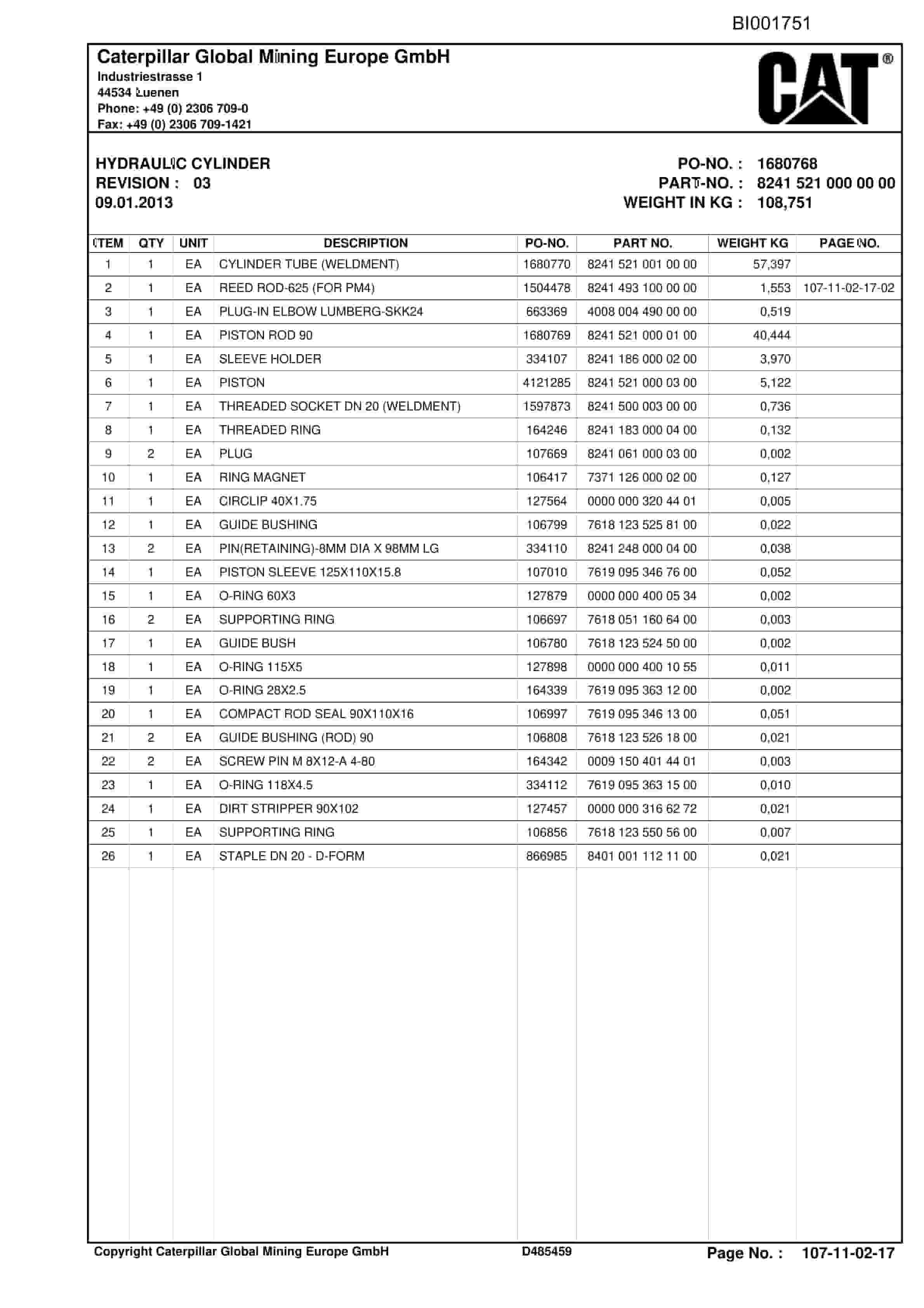 Caterpillar North Goonyella Roof Support A.ACC Parts Manual BI001751 4 Caterpillar North Goonyella Roof Support A.ACC Parts Manual BI001751-4