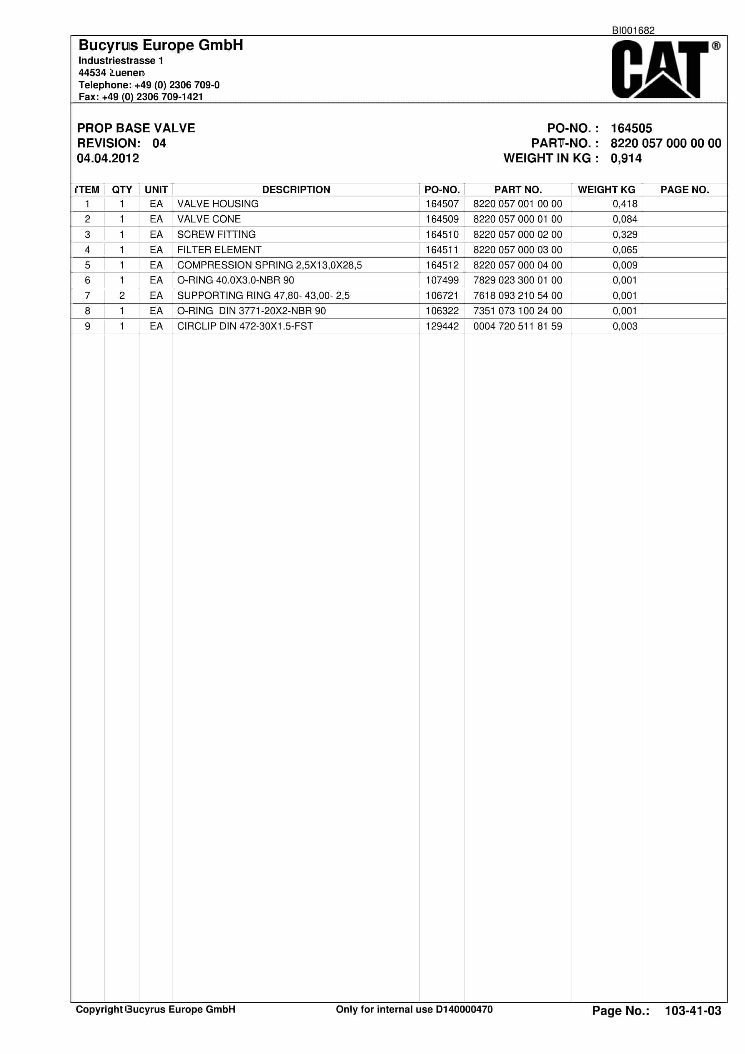 Caterpillar OBJ.AUS.BMA Roof Support And Accessories Parts Catalog BI001682-5