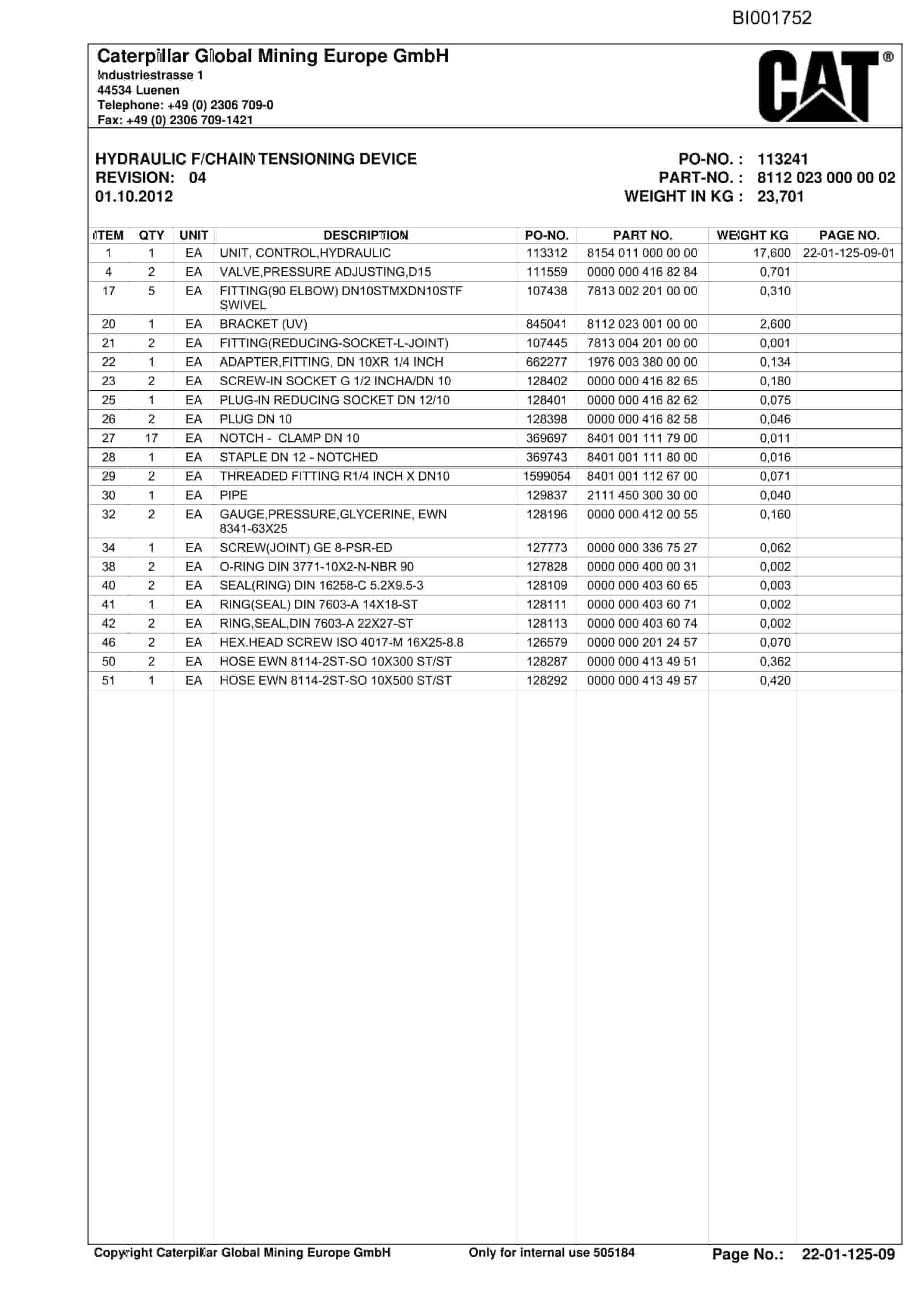 Caterpillar OBJ.CN. Datong Madaotou 2 LTCC Parts Manual BI001752-2