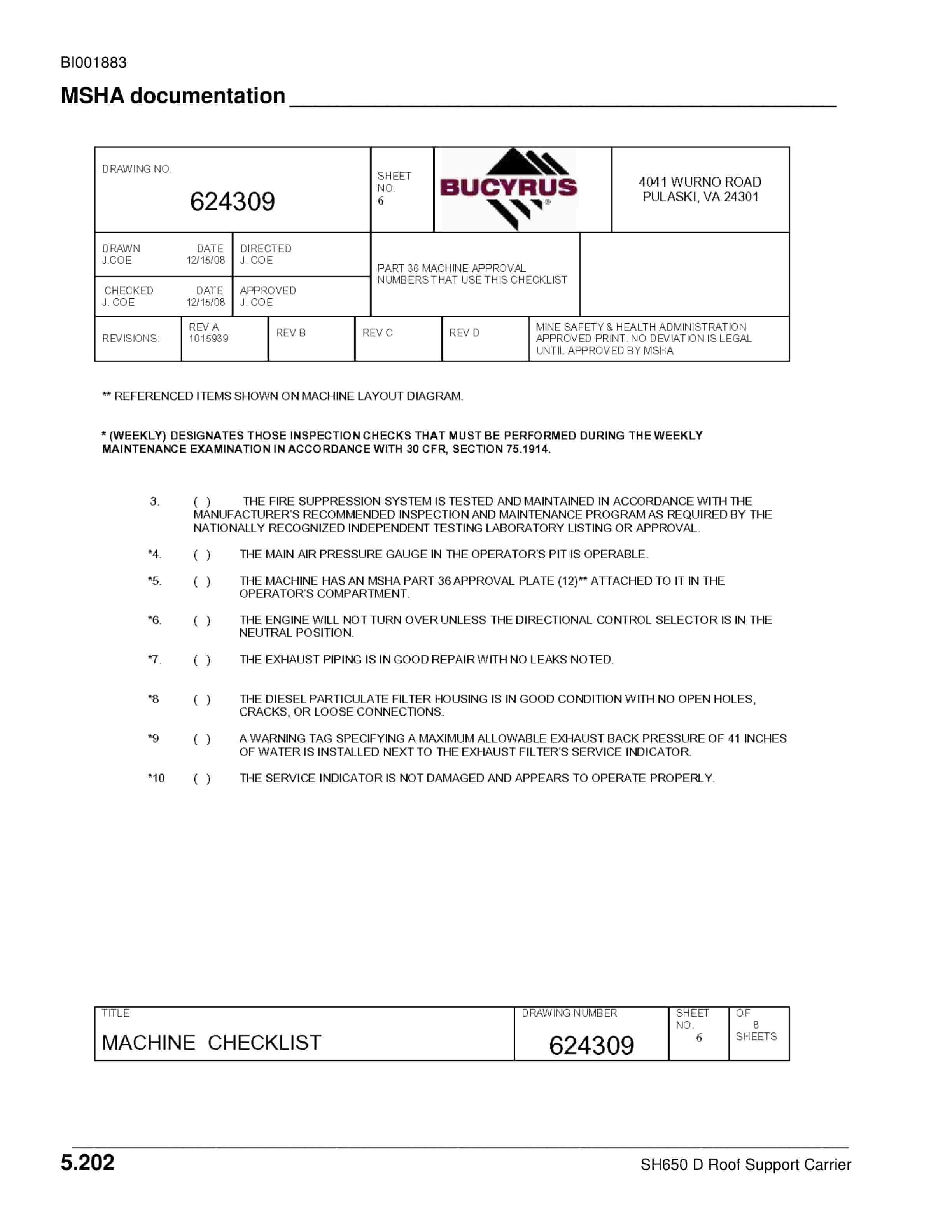Caterpillar SH650 D Roof Support Carrier Operation And Maintenance Manual BI001883 4 Caterpillar SH650 D Roof Support Carrier Operation And Maintenance Manual BI001883-4
