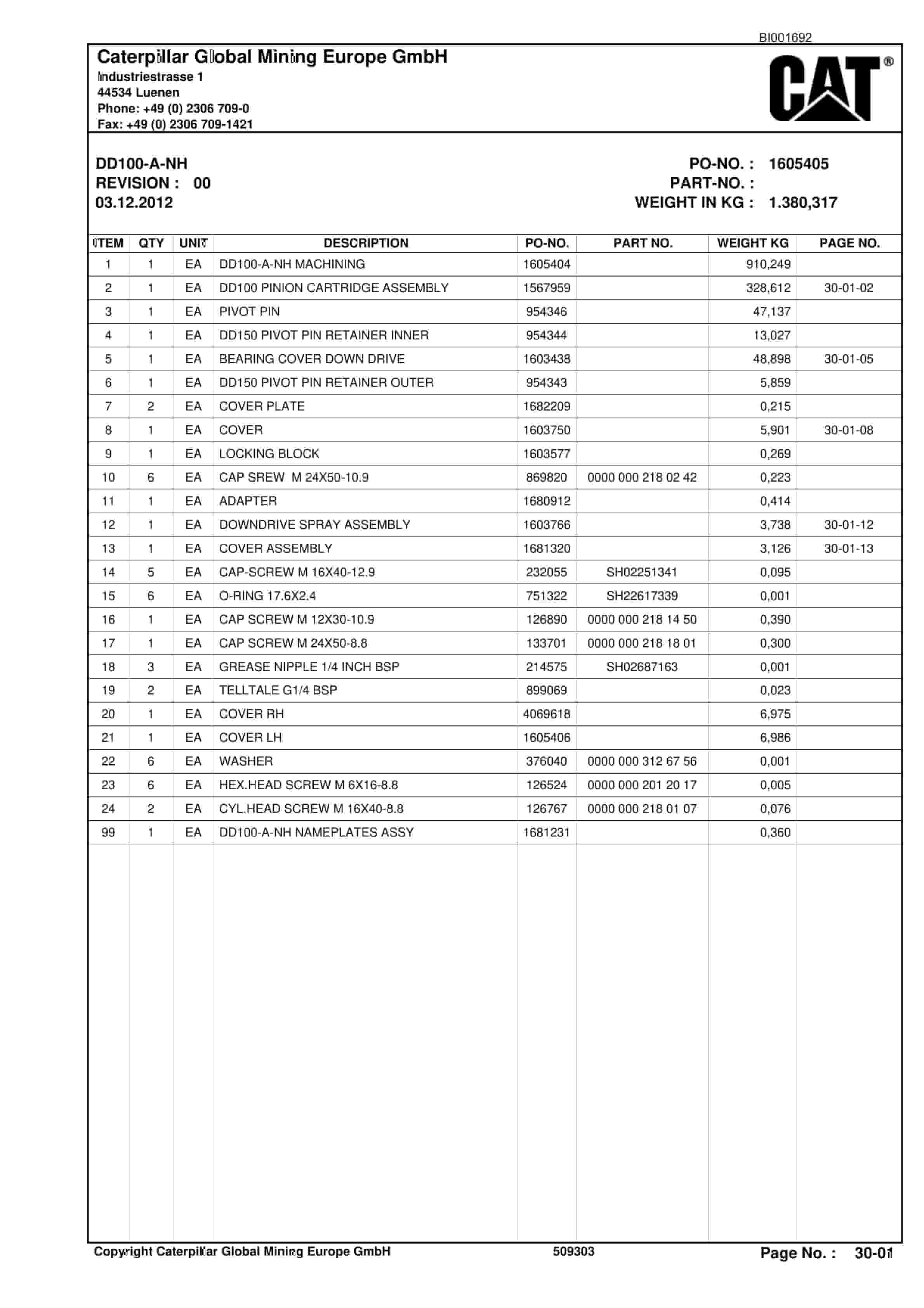Caterpillar Shearer Parts Manual BI001692-2