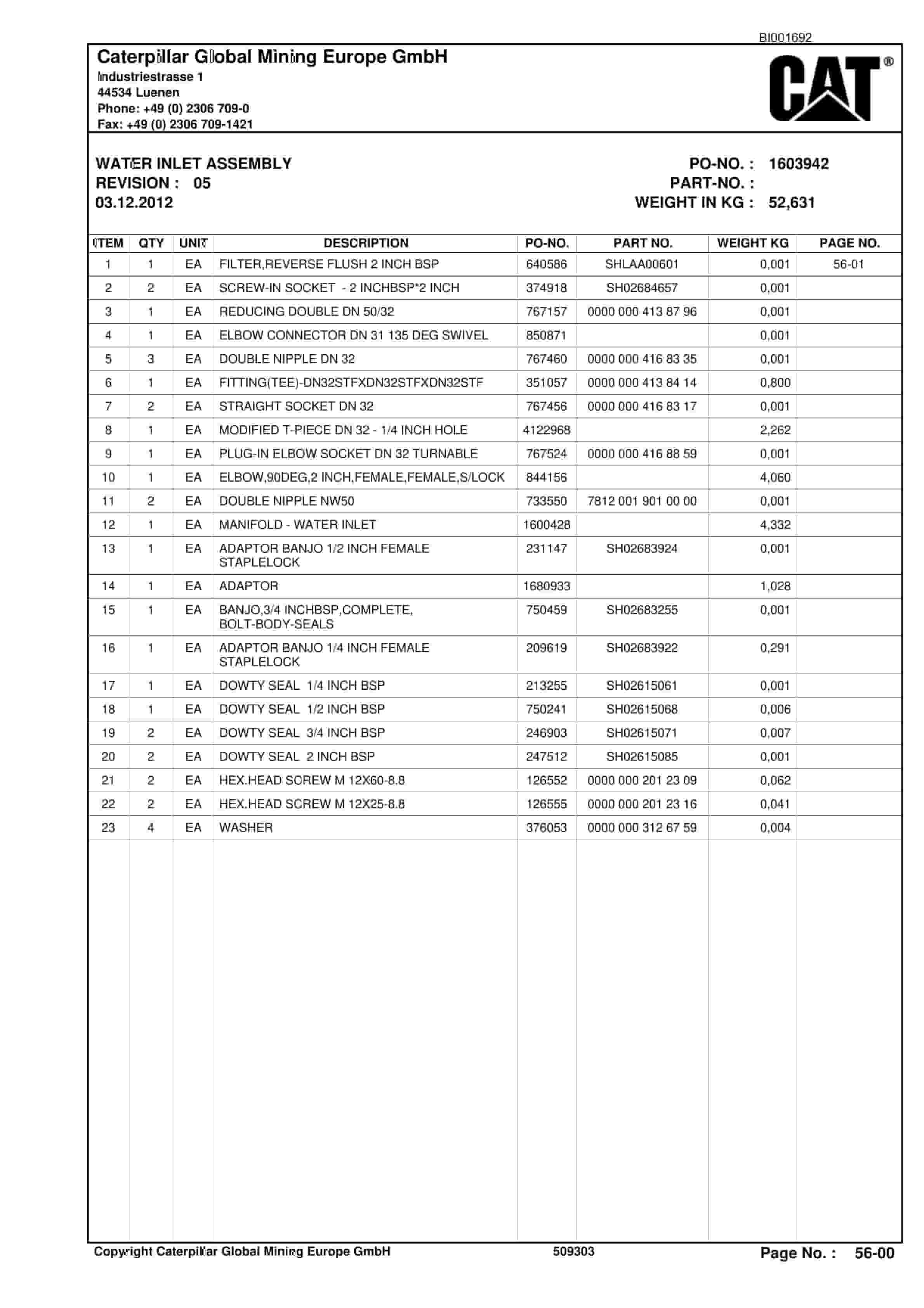 Caterpillar Shearer Parts Manual BI001692-3