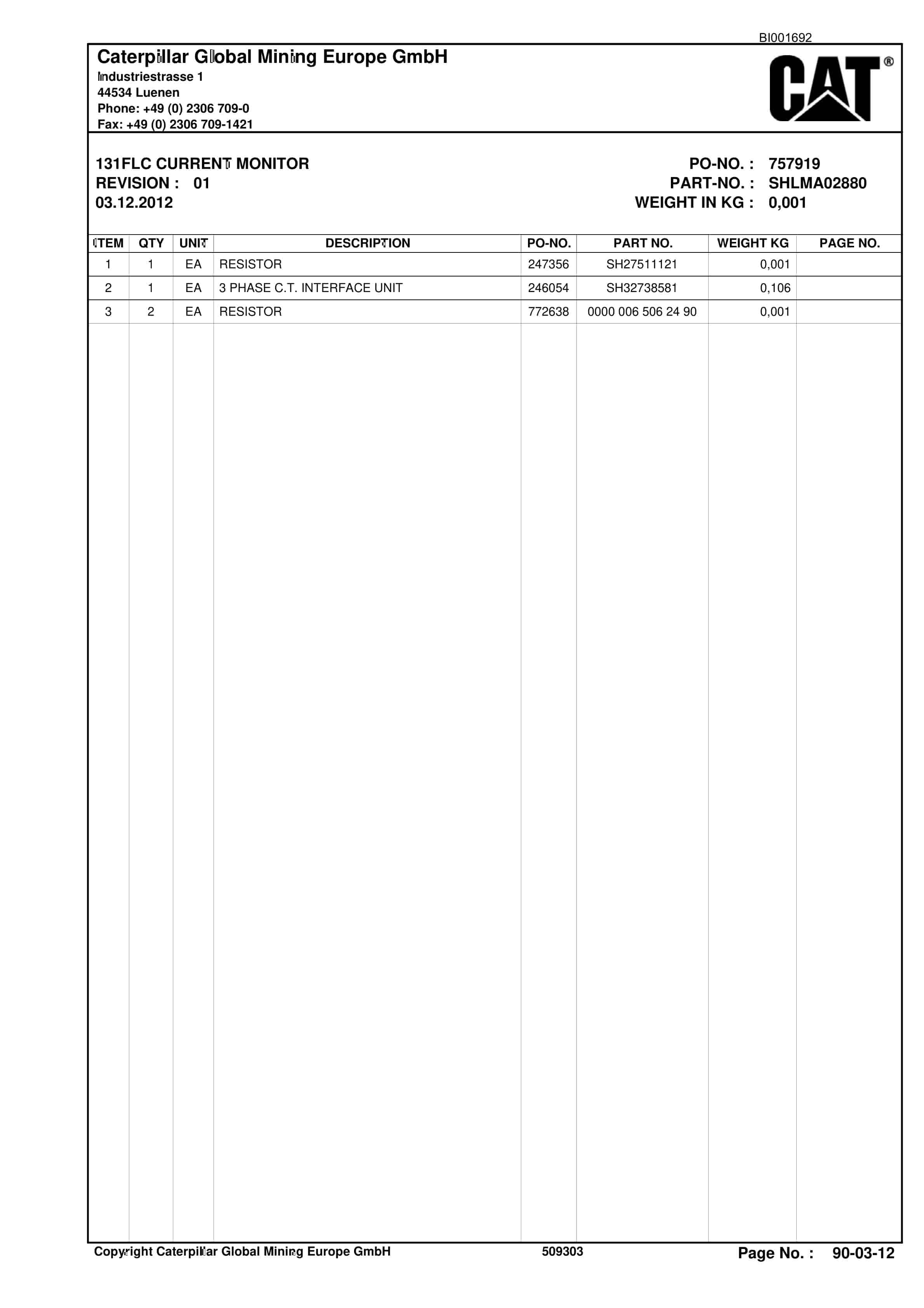 Caterpillar Shearer Parts Manual BI001692-4