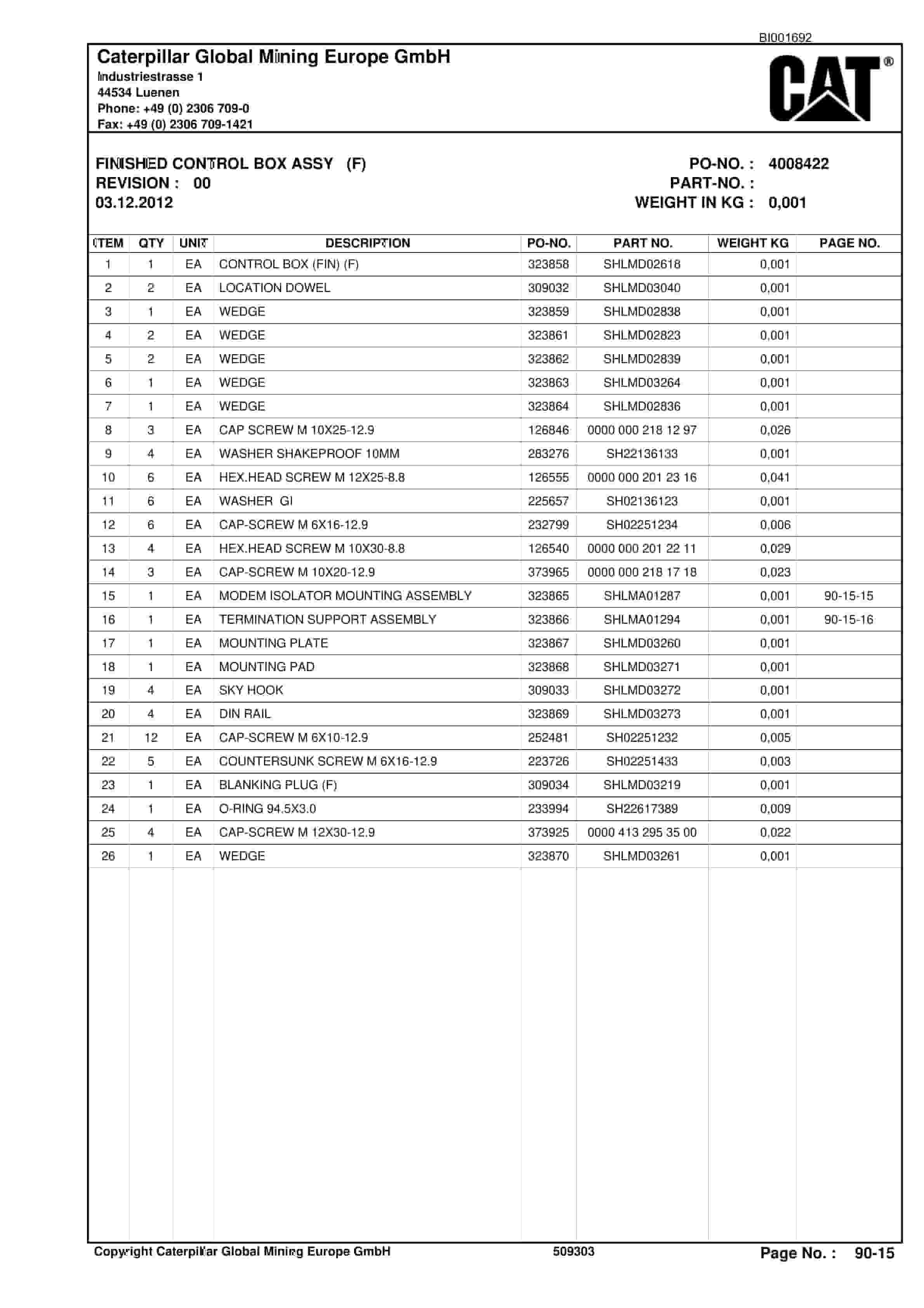 Caterpillar Shearer Parts Manual BI001692-5