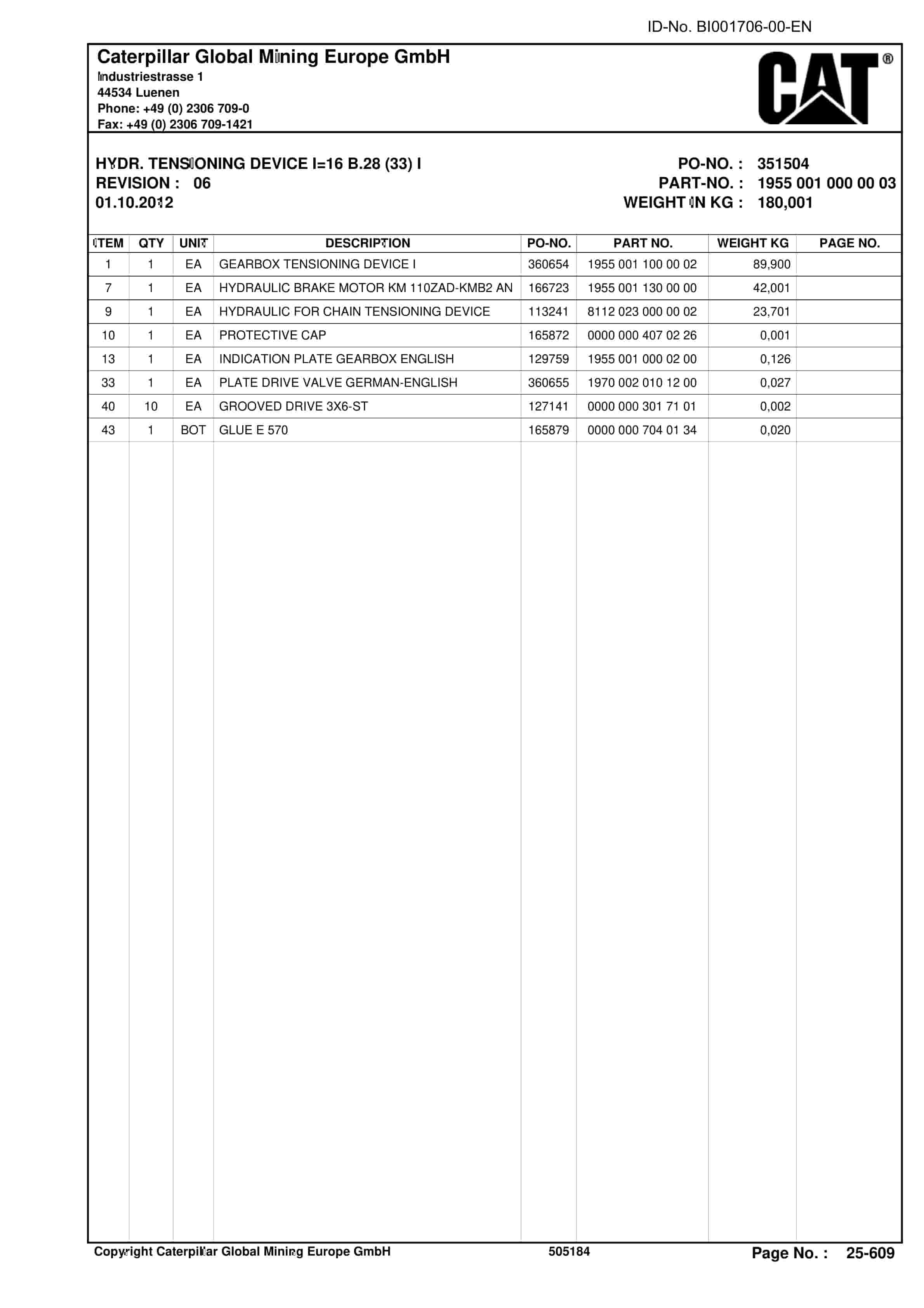 Caterpillar Shearer System Parts Manual BI001706-00-EN-4