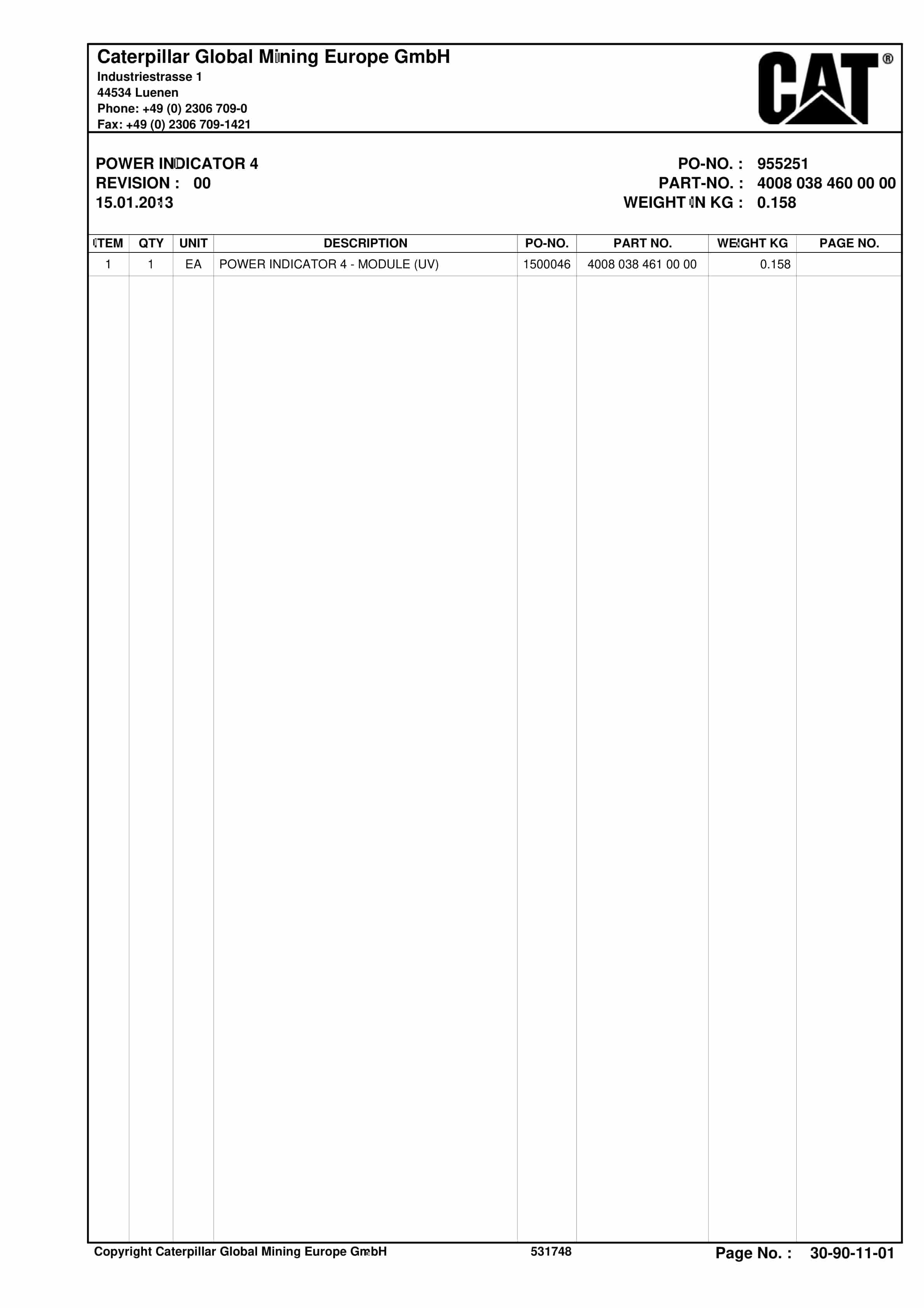 Caterpillar Shearer System Spare Parts List 0011 085 000 00 00-2