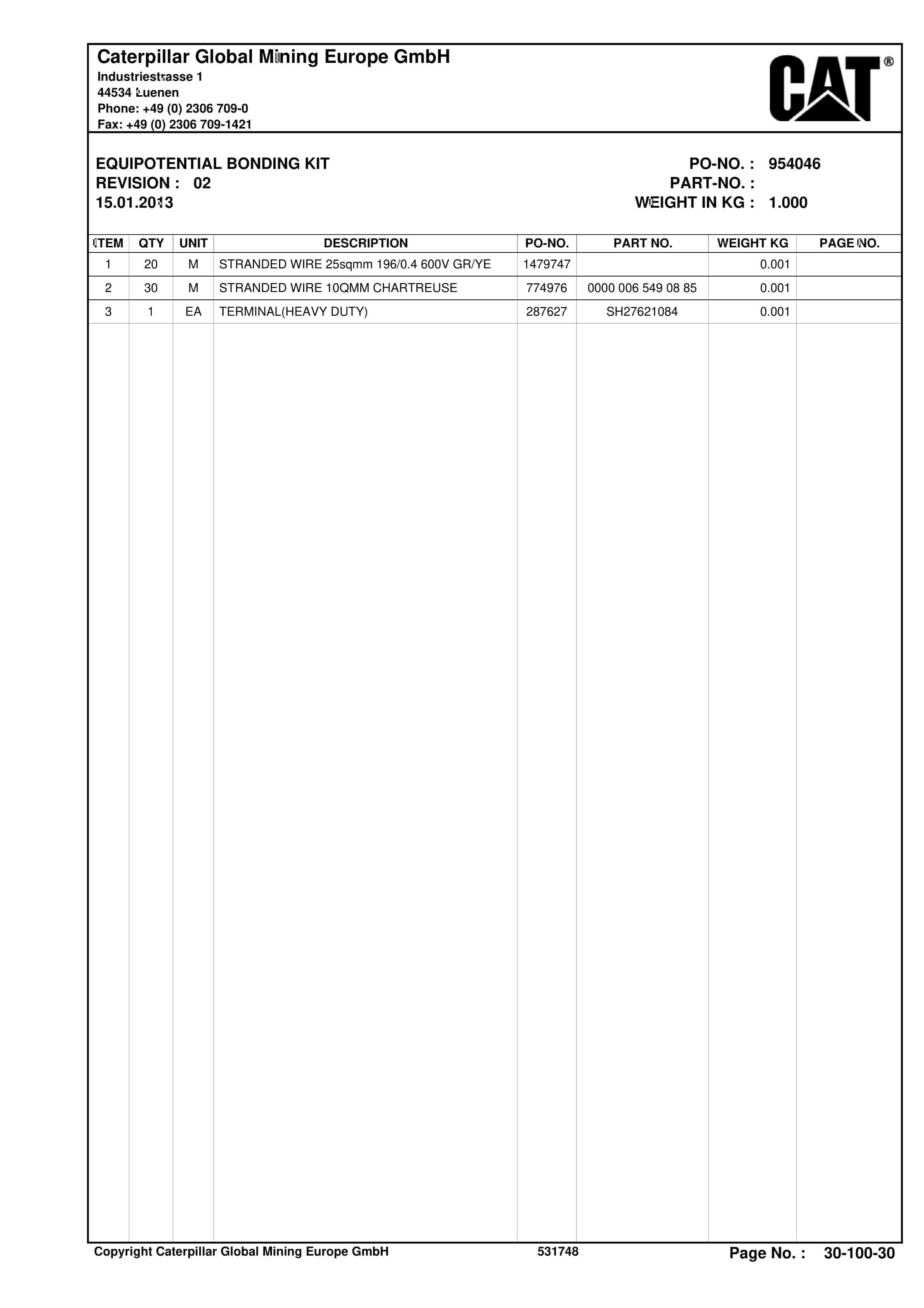 Caterpillar Shearer System Spare Parts List 0011 085 000 00 00-5