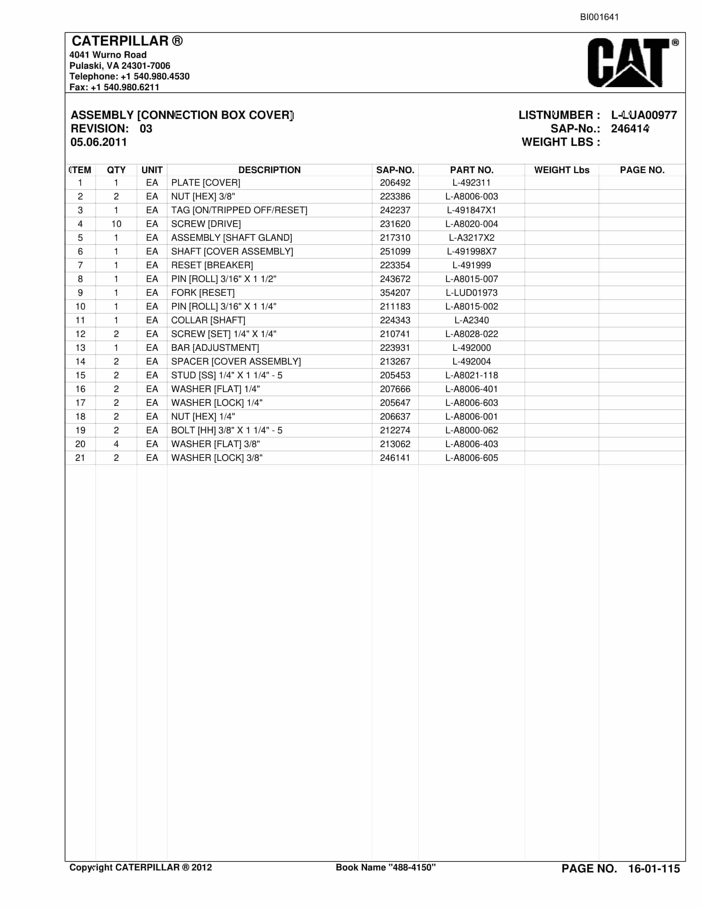 Caterpillar SU482 SCOOP Parts Manual BI001641-2