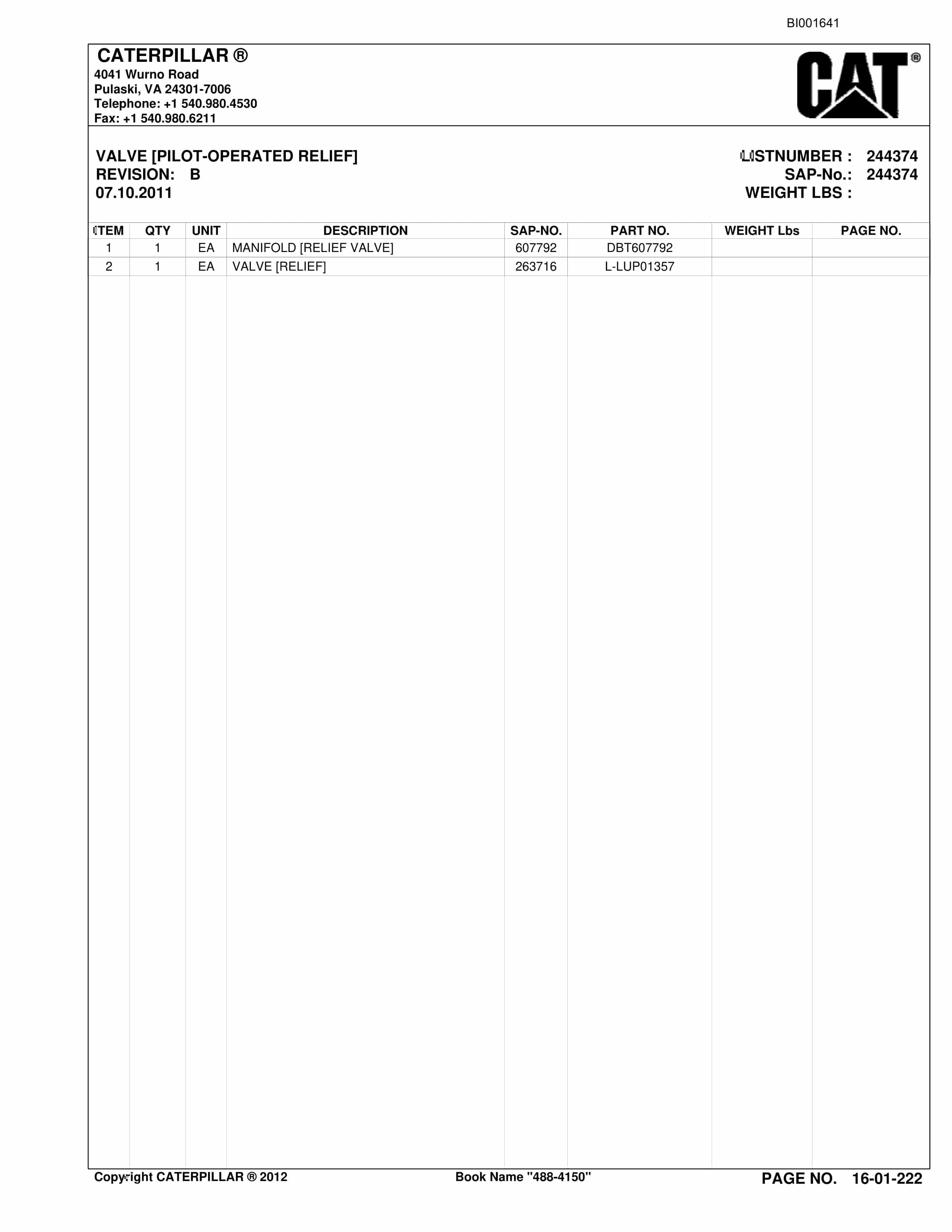 Caterpillar SU482 SCOOP Parts Manual BI001641-4