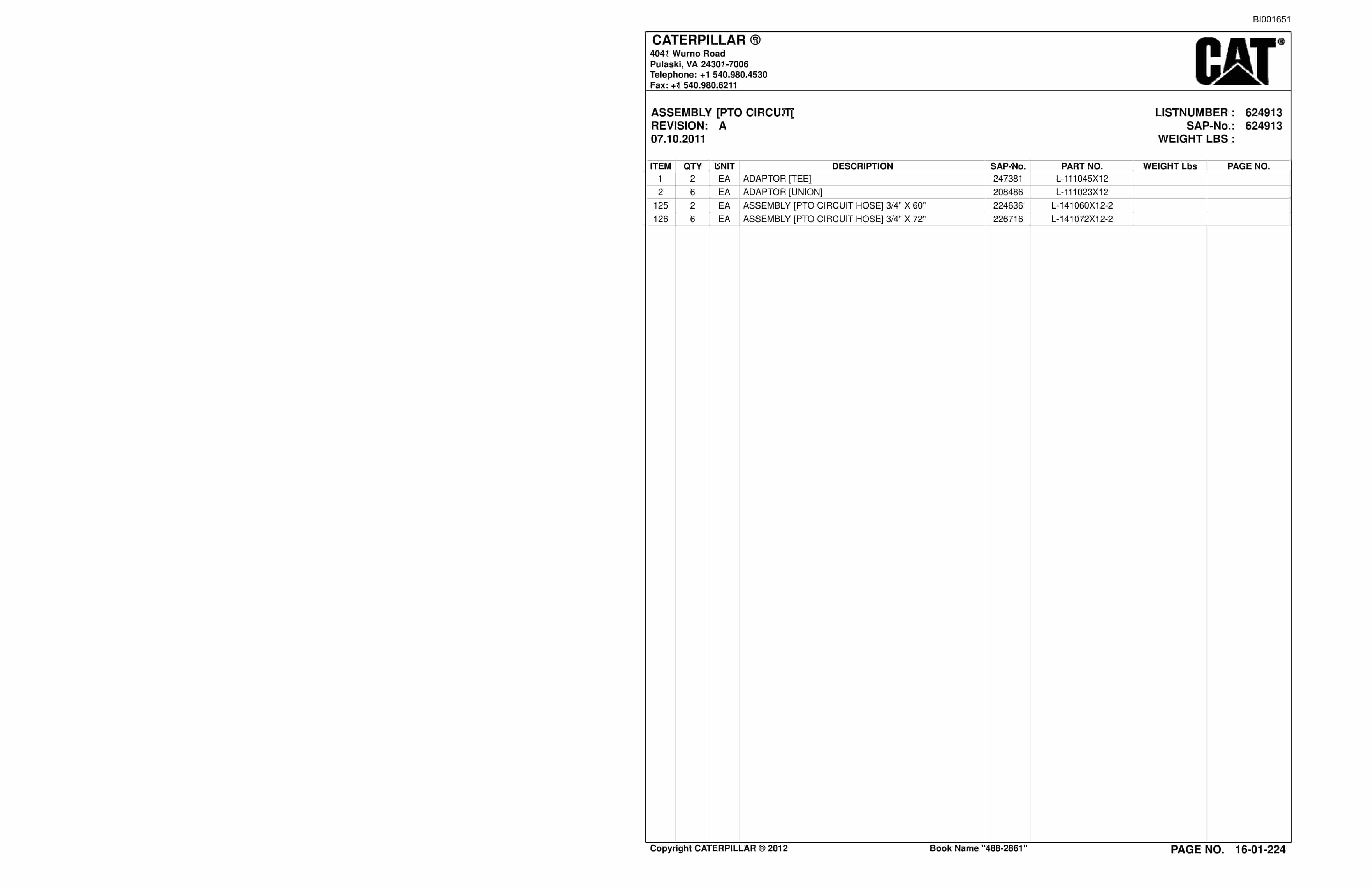 Caterpillar SU488 D SCOOP Parts Manual BI001651 3 Caterpillar SU488 D SCOOP Parts Manual BI001651-3