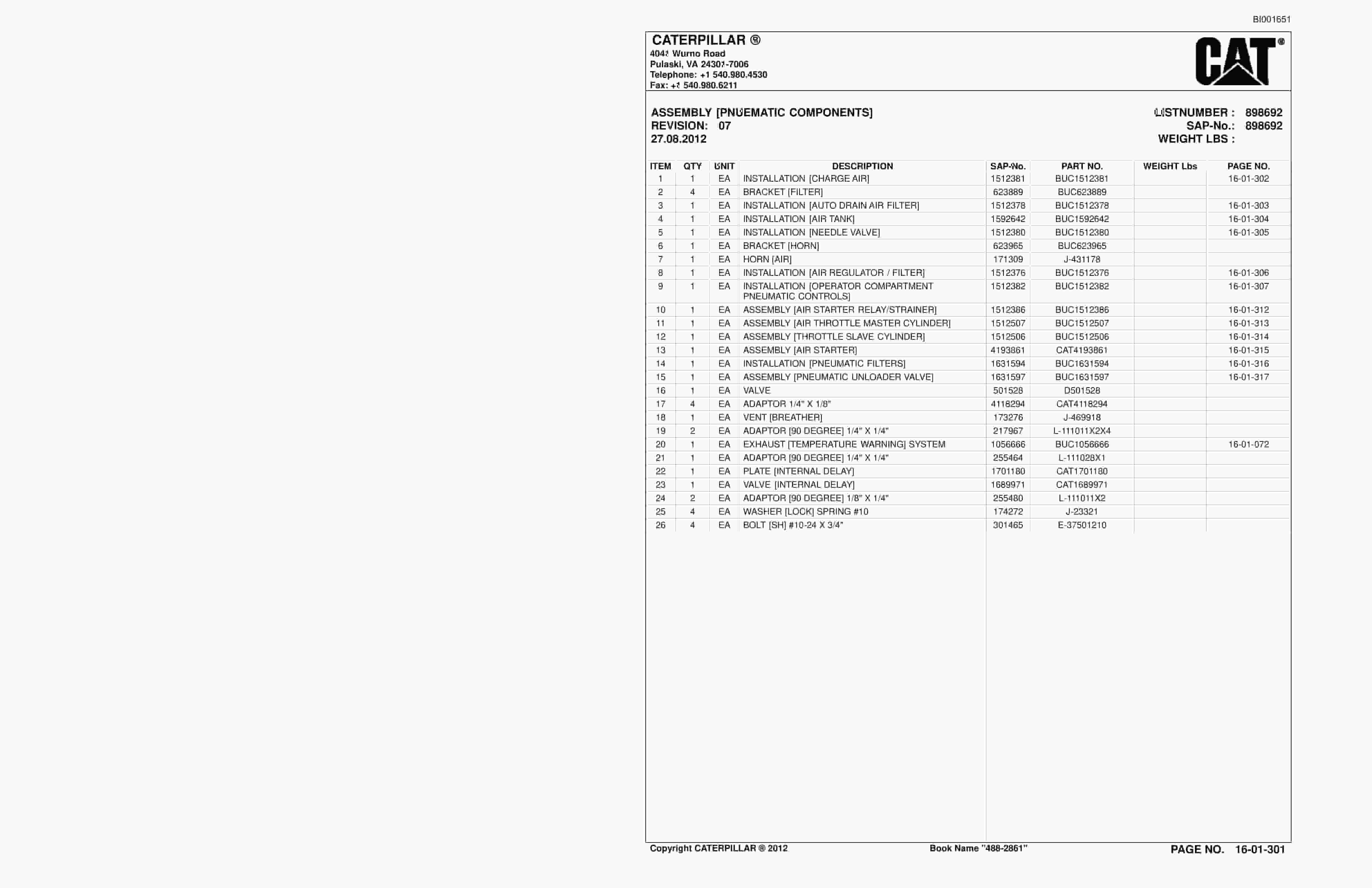 Caterpillar SU488 D SCOOP Parts Manual BI001651 5 Caterpillar SU488 D SCOOP Parts Manual BI001651-5