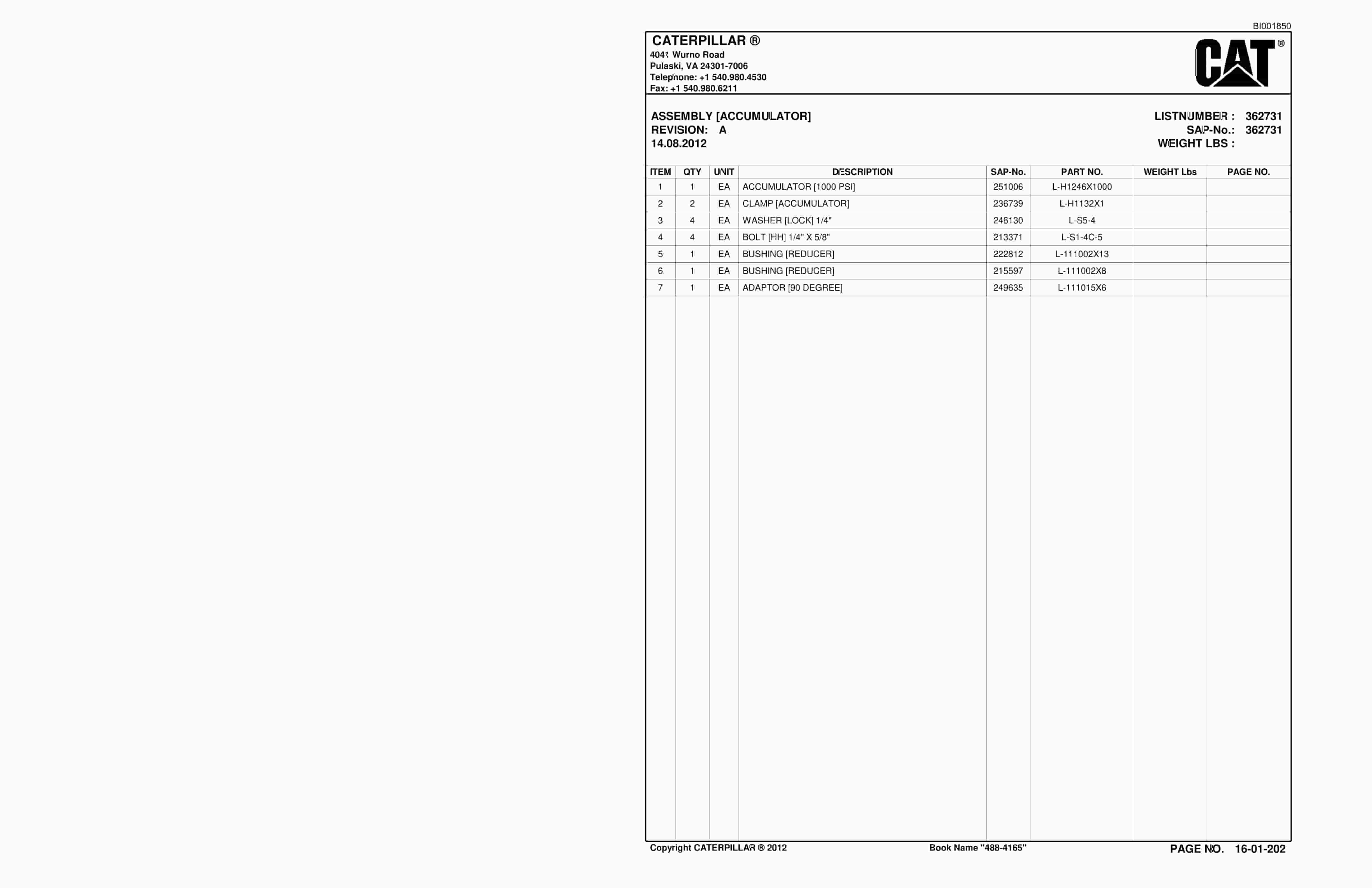 Caterpillar SU488 D SCOOP Parts Manual BI001850-2