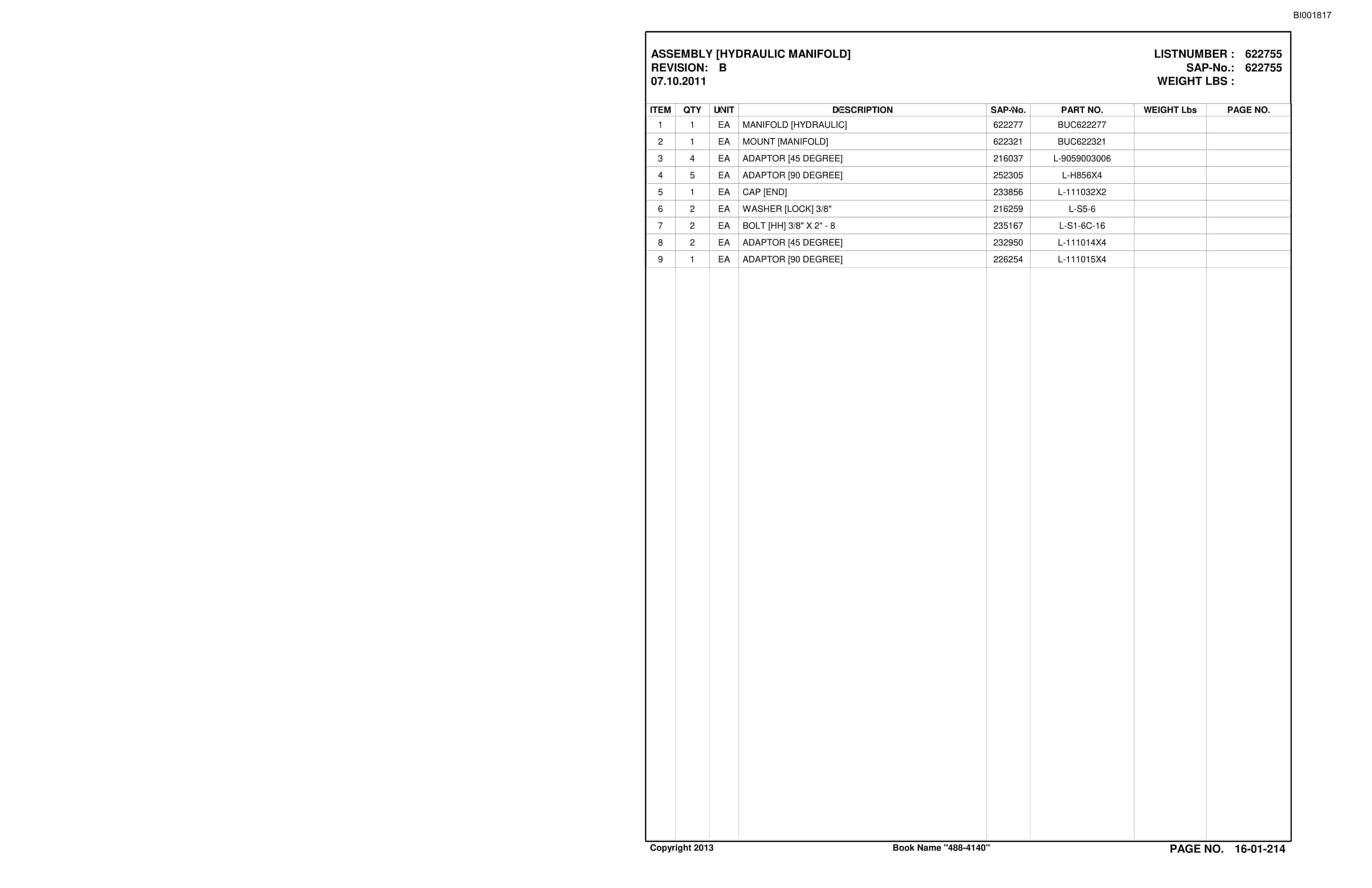 Caterpillar SU488 DN SCOOP Parts Manual BI001817-3