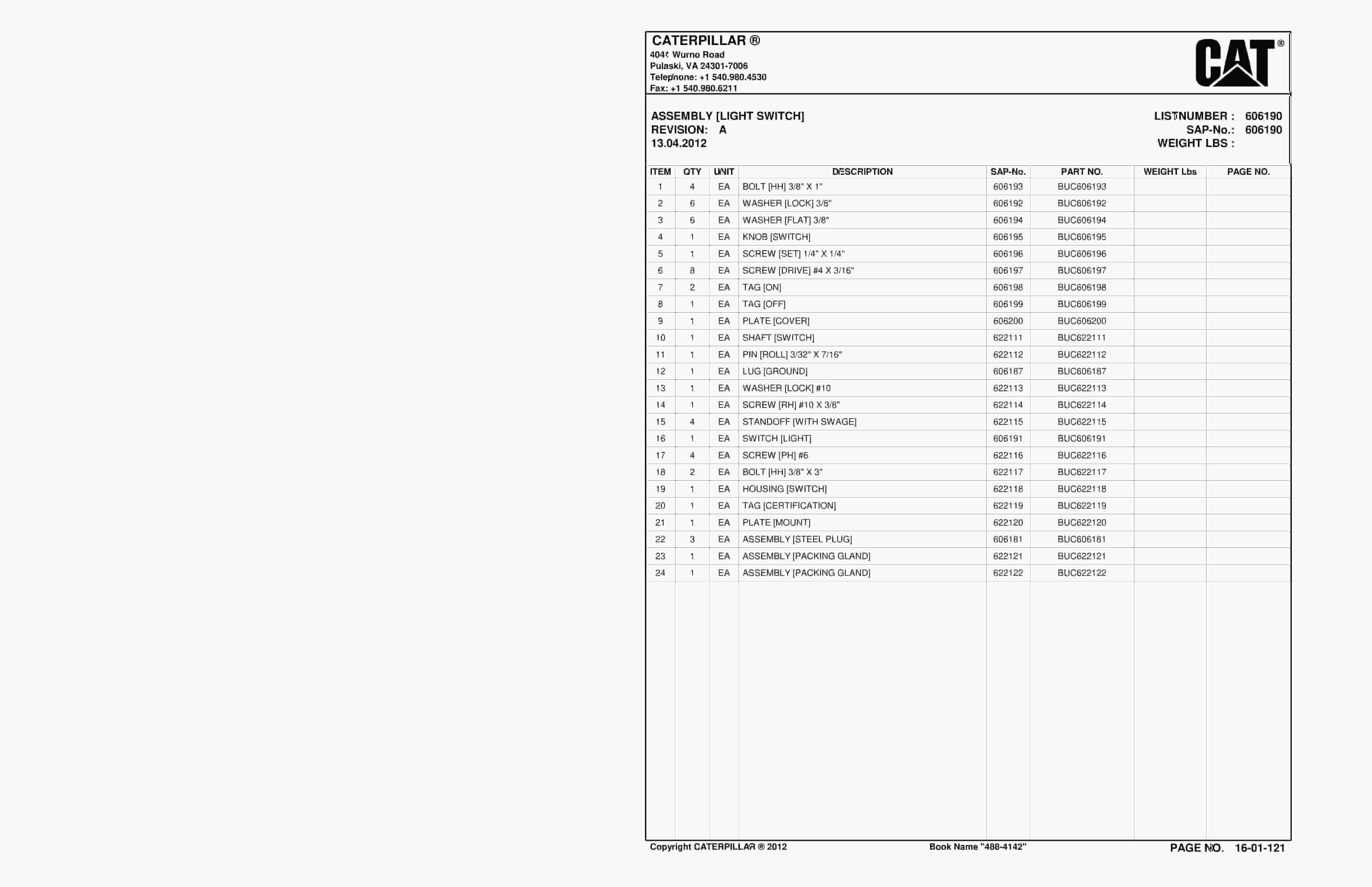 Caterpillar SU488 L SCOOP Parts Manual BI001528-2