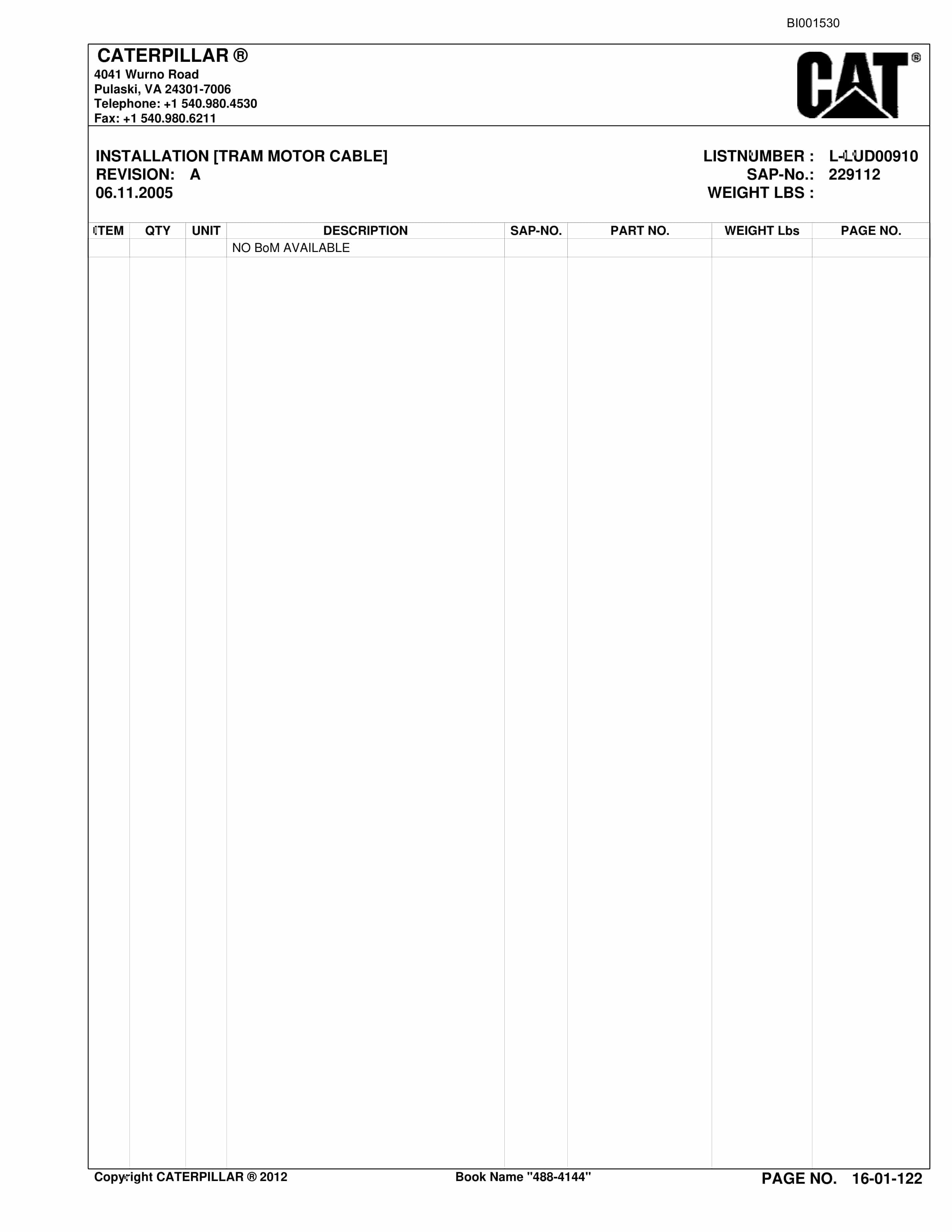 Caterpillar SU488 L SCOOP Parts Manual BI001530-2