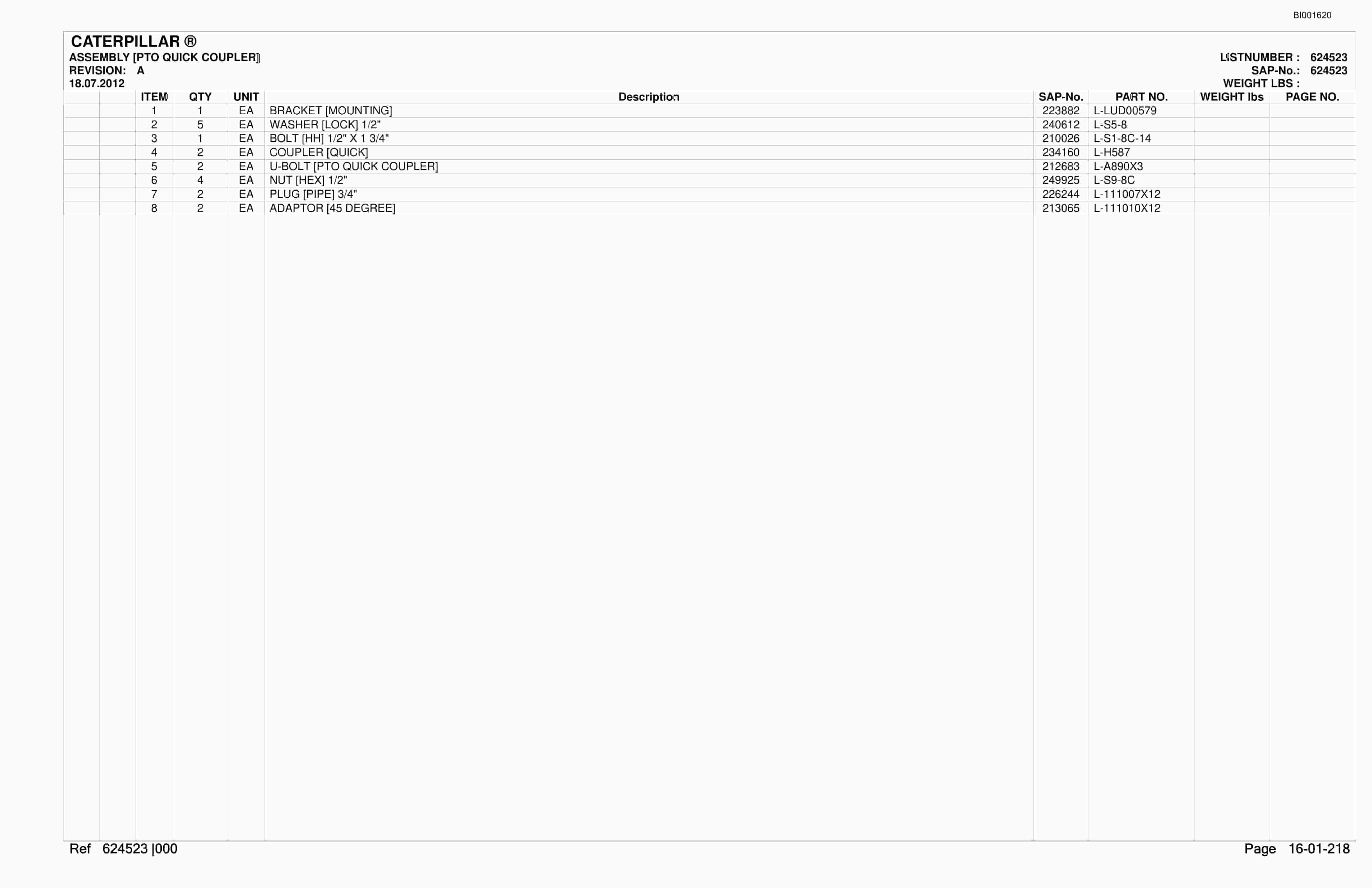 Caterpillar SU488 L SCOOP Parts Manual BI001620-3