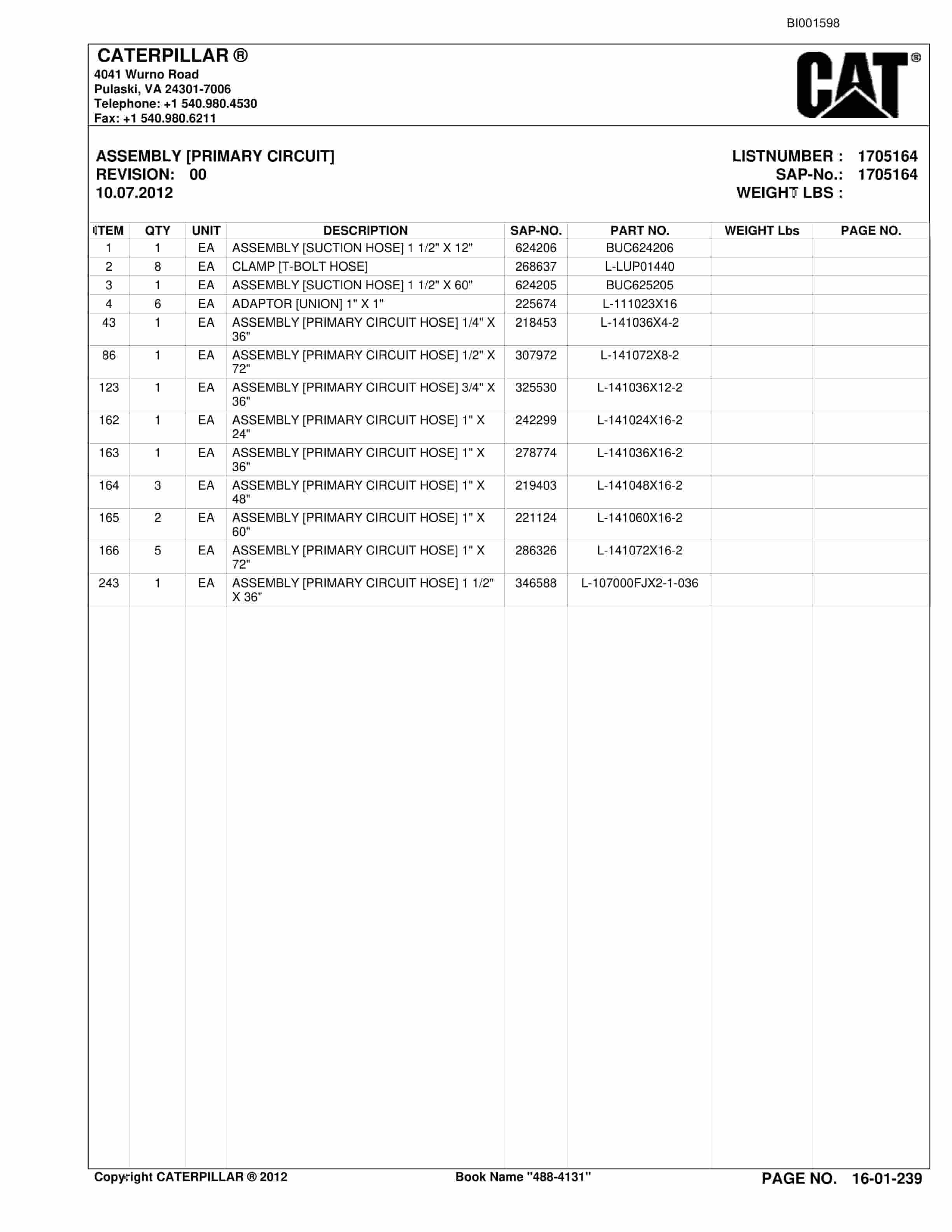 Caterpillar SU488 SCOOP Parts Manual BI001598-5