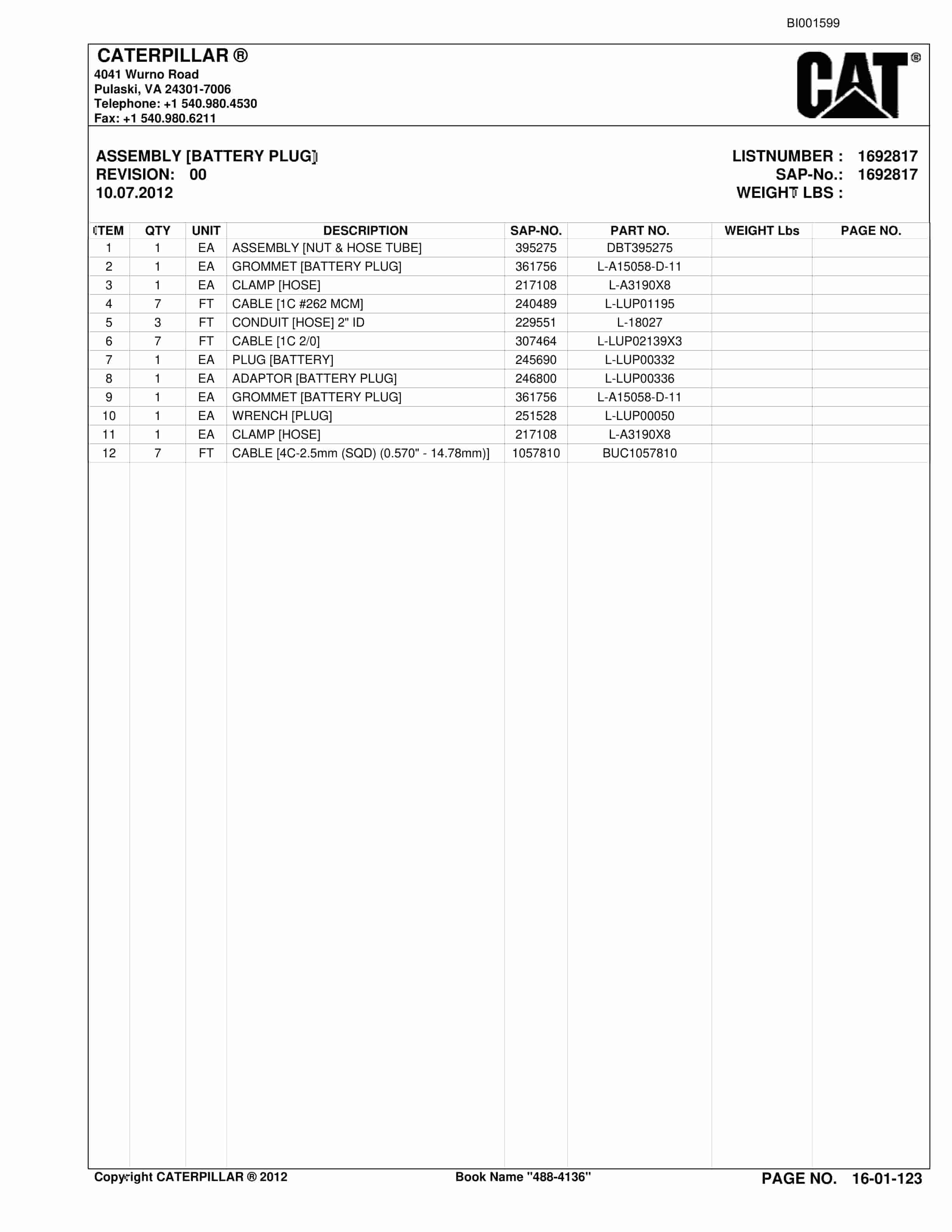 Caterpillar SU488 SCOOP Parts Manual BI001599-2