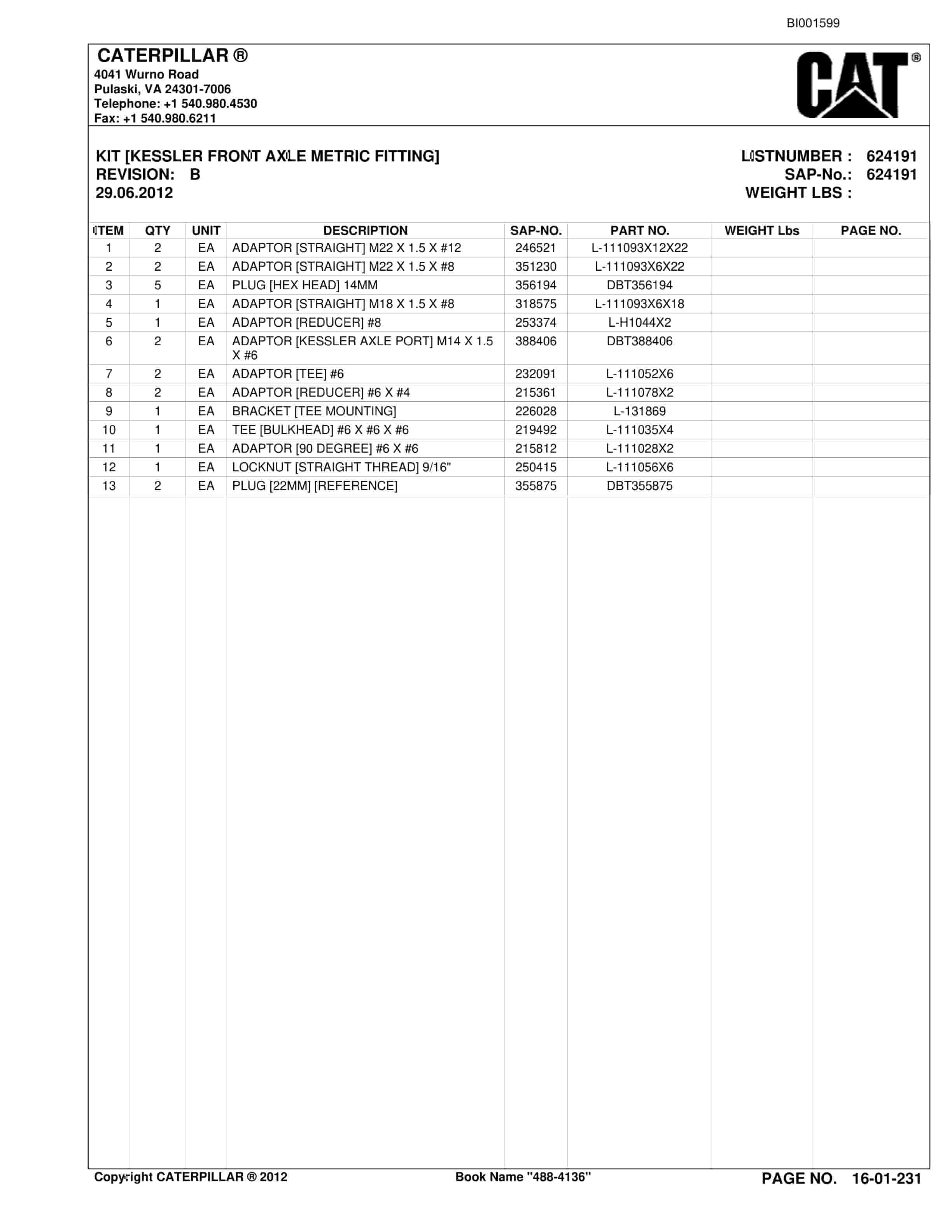 Caterpillar SU488 SCOOP Parts Manual BI001599-4