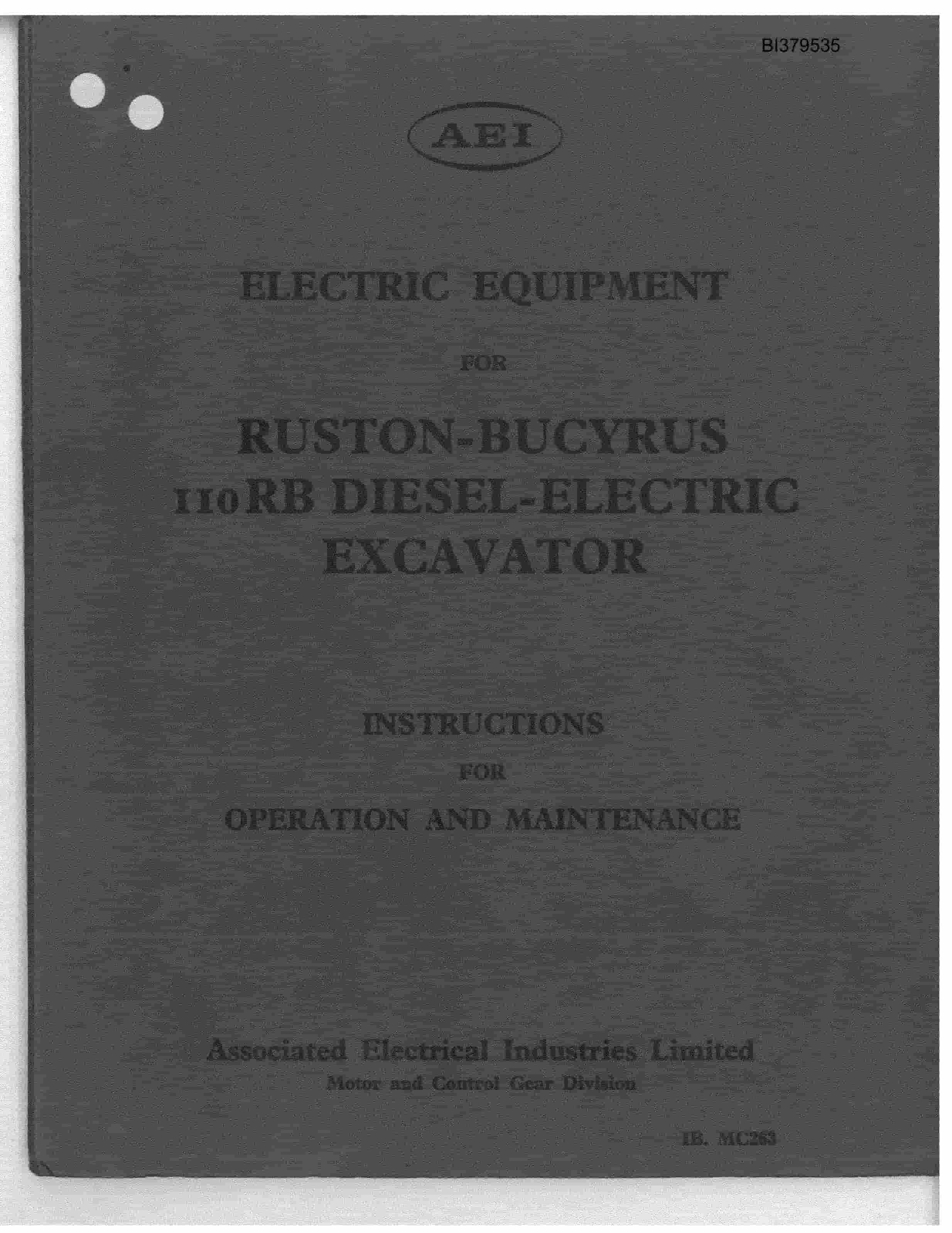 Bucyrus 110RB Diesel Electric Excavator Operation And Maintenance Manual BI379535