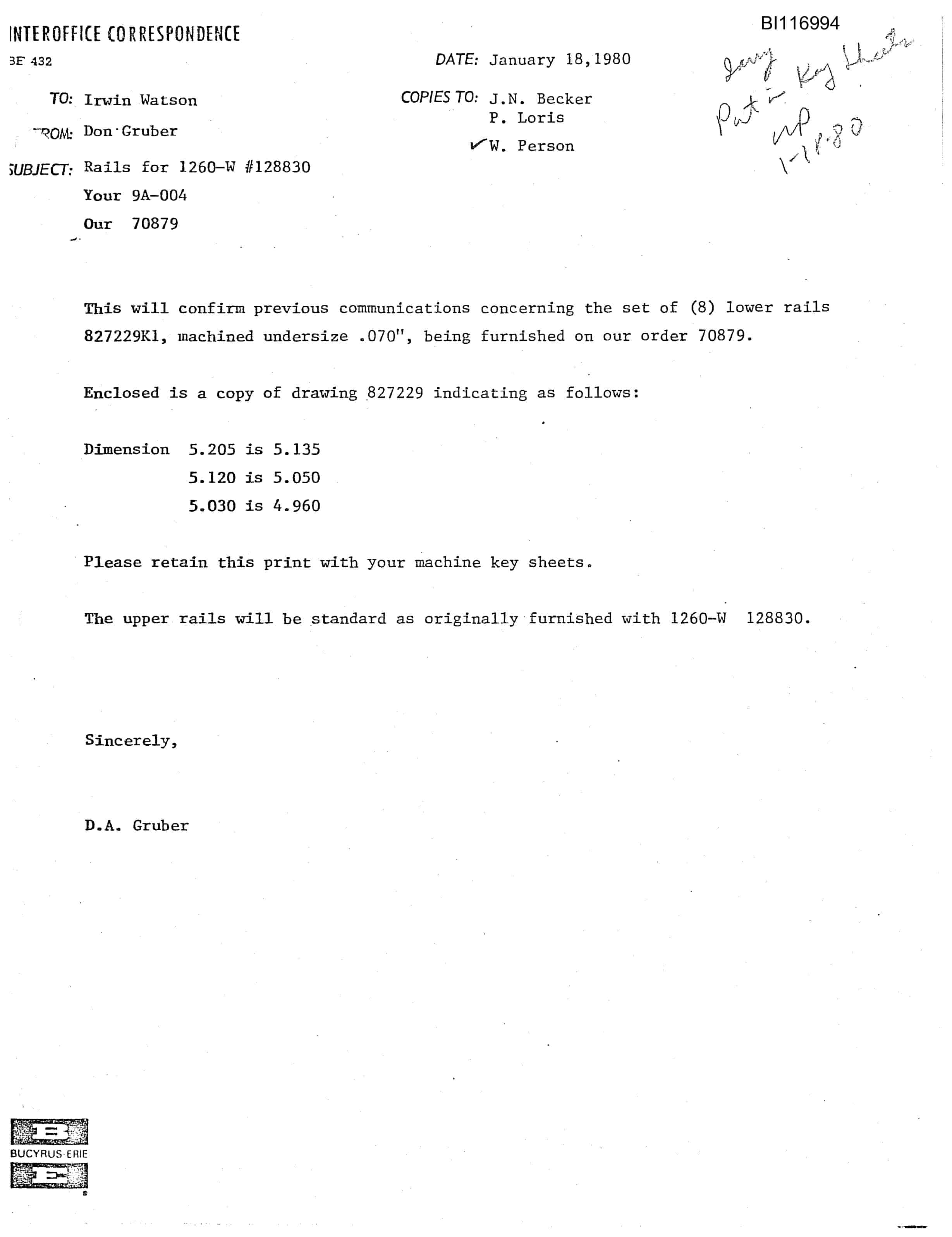 Bucyrus 1150-B Parts Catalog BI116994-5