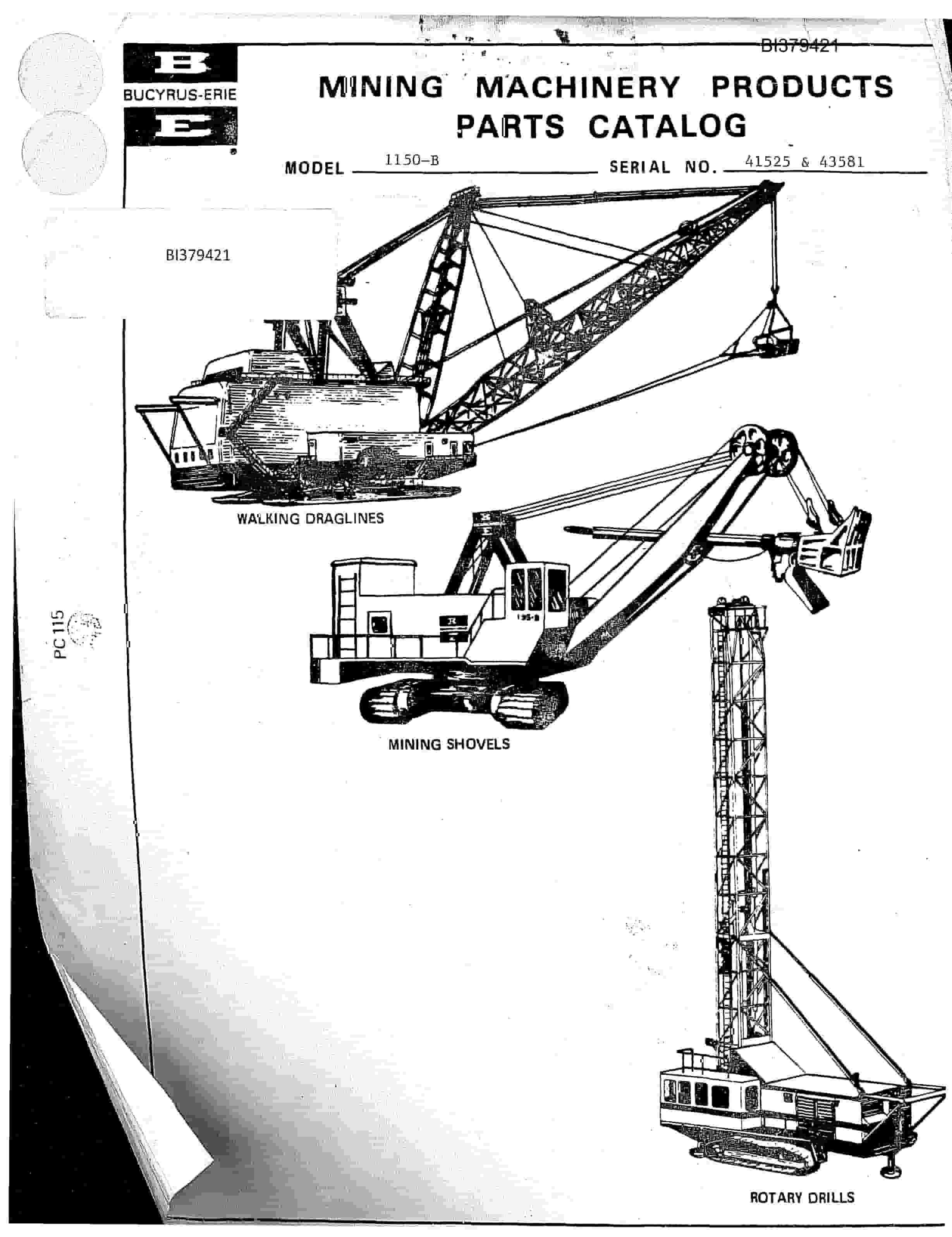 Bucyrus 1150-B Walking Dragline Parts Catalog BI379421