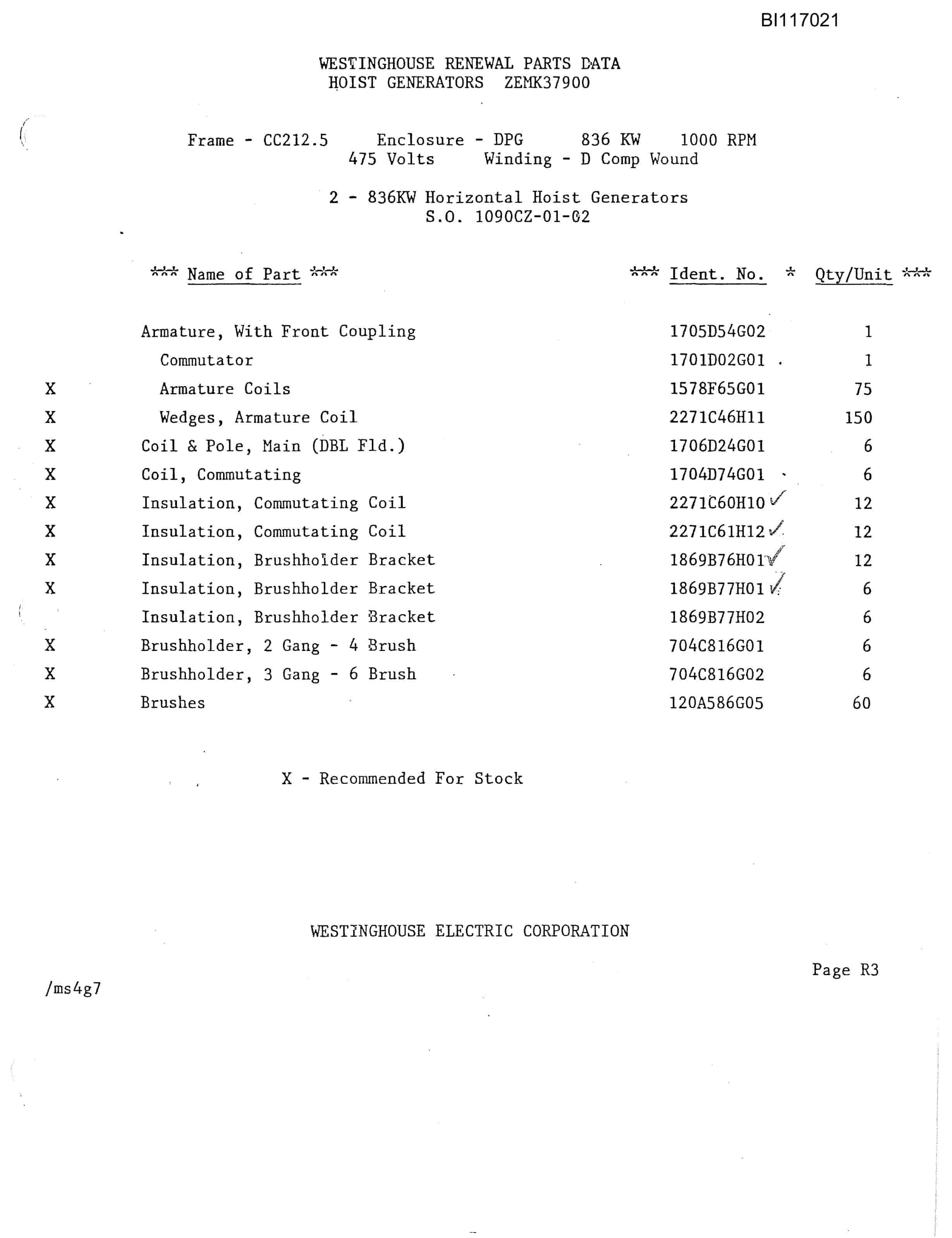 Bucyrus 1260-W Dragline Parts Catalog BI117021-2