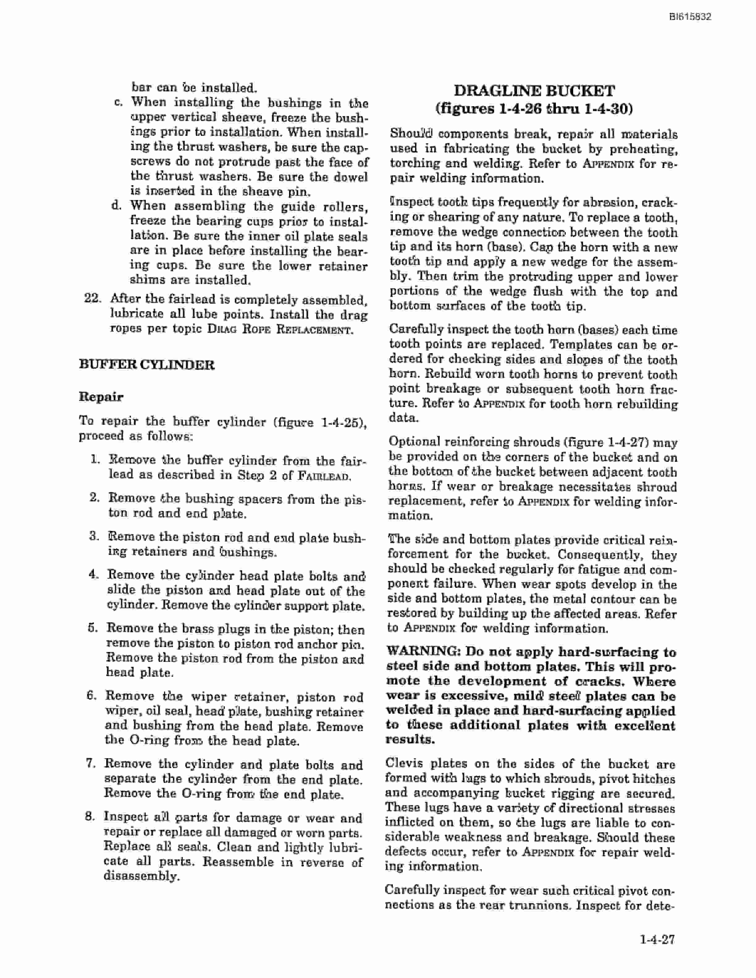 Bucyrus 1260-W Walking Dragline Technical Manual BI615832-2