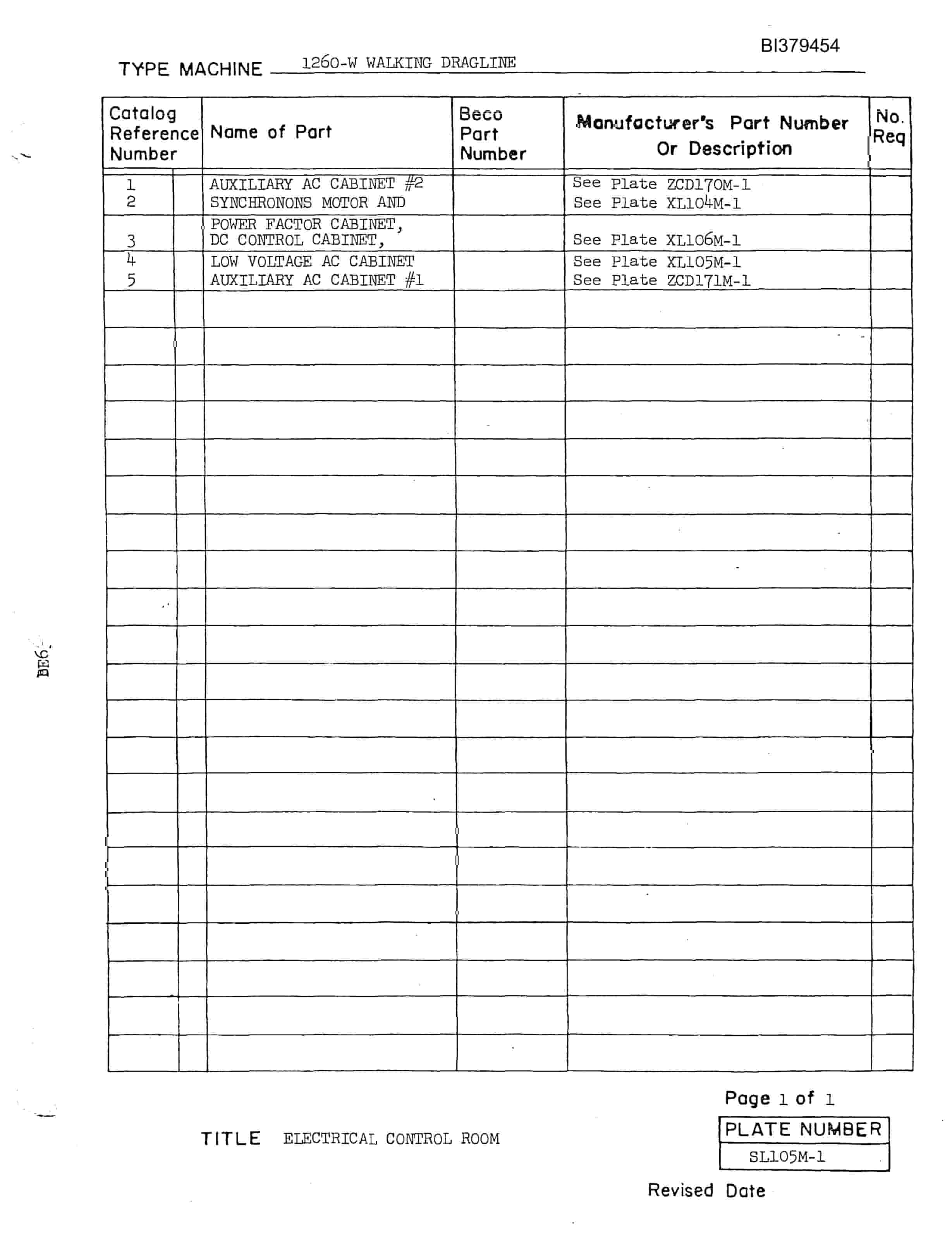 Bucyrus 1260W Drill Parts Catalog BI379454-2