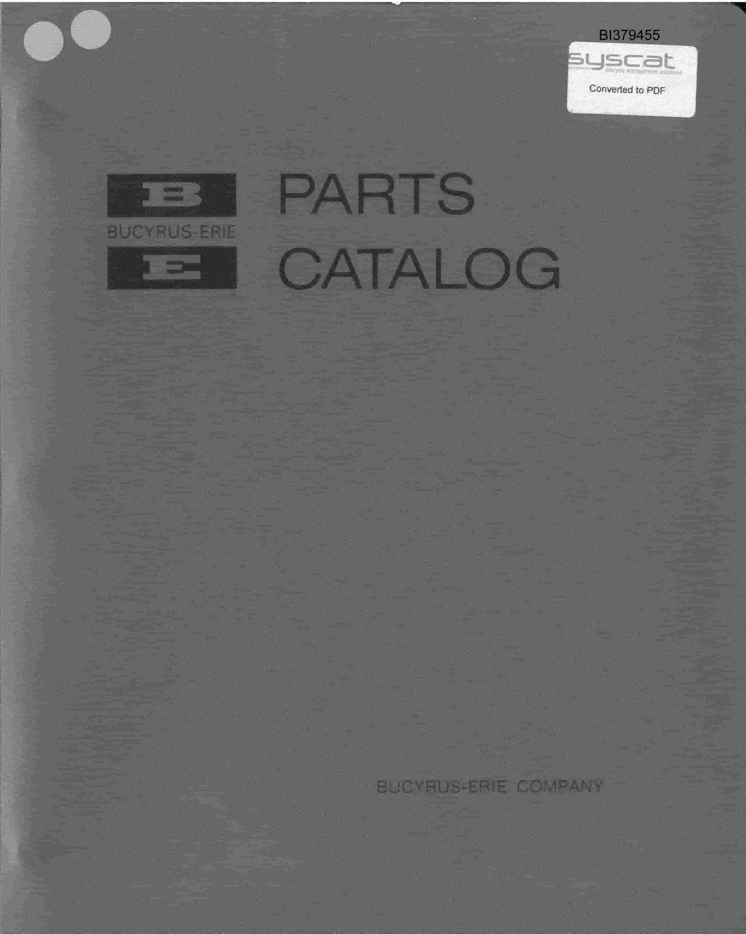Bucyrus 1260W Drill Parts Catalog BI379455
