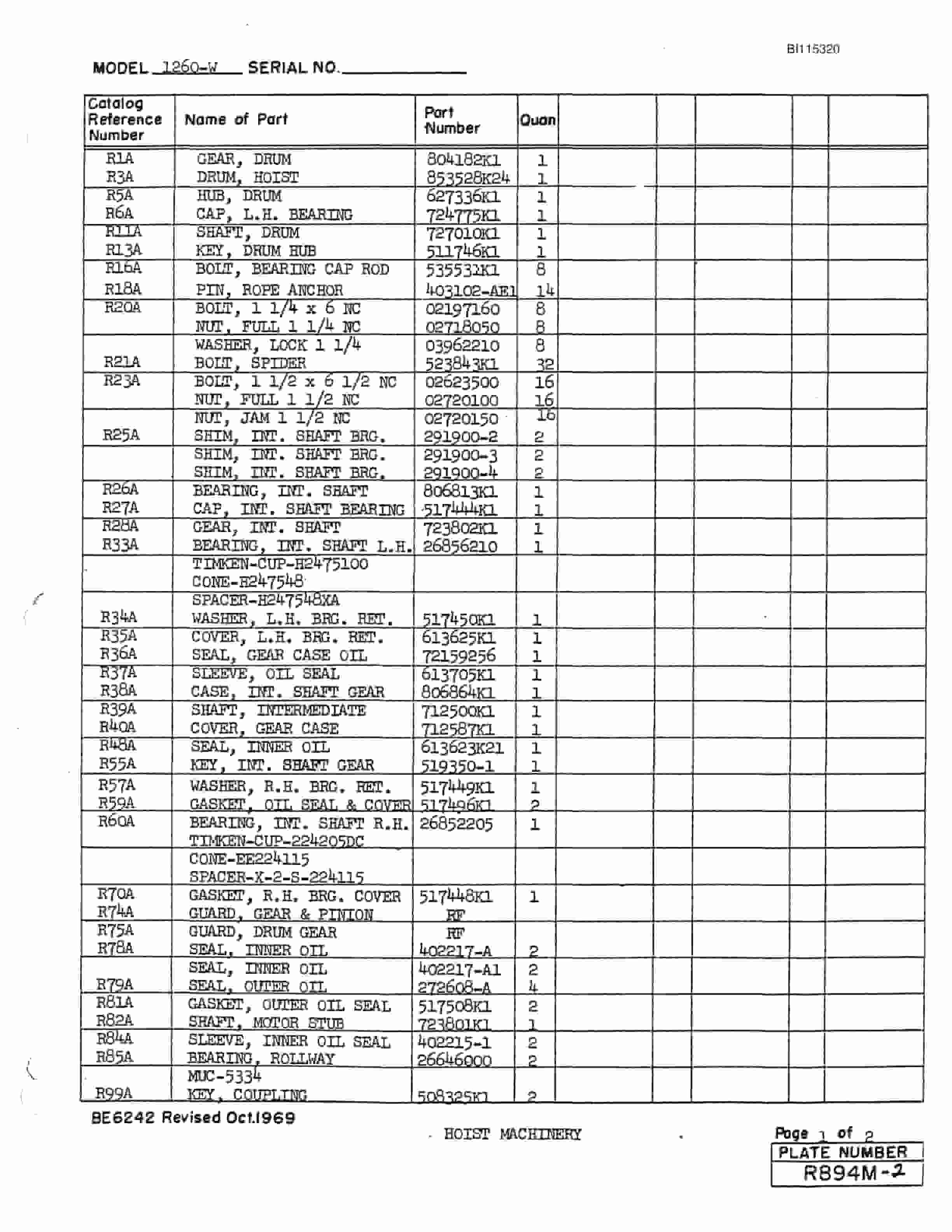Bucyrus 1260W Walking Dragline Parts Catalog BI115320-3