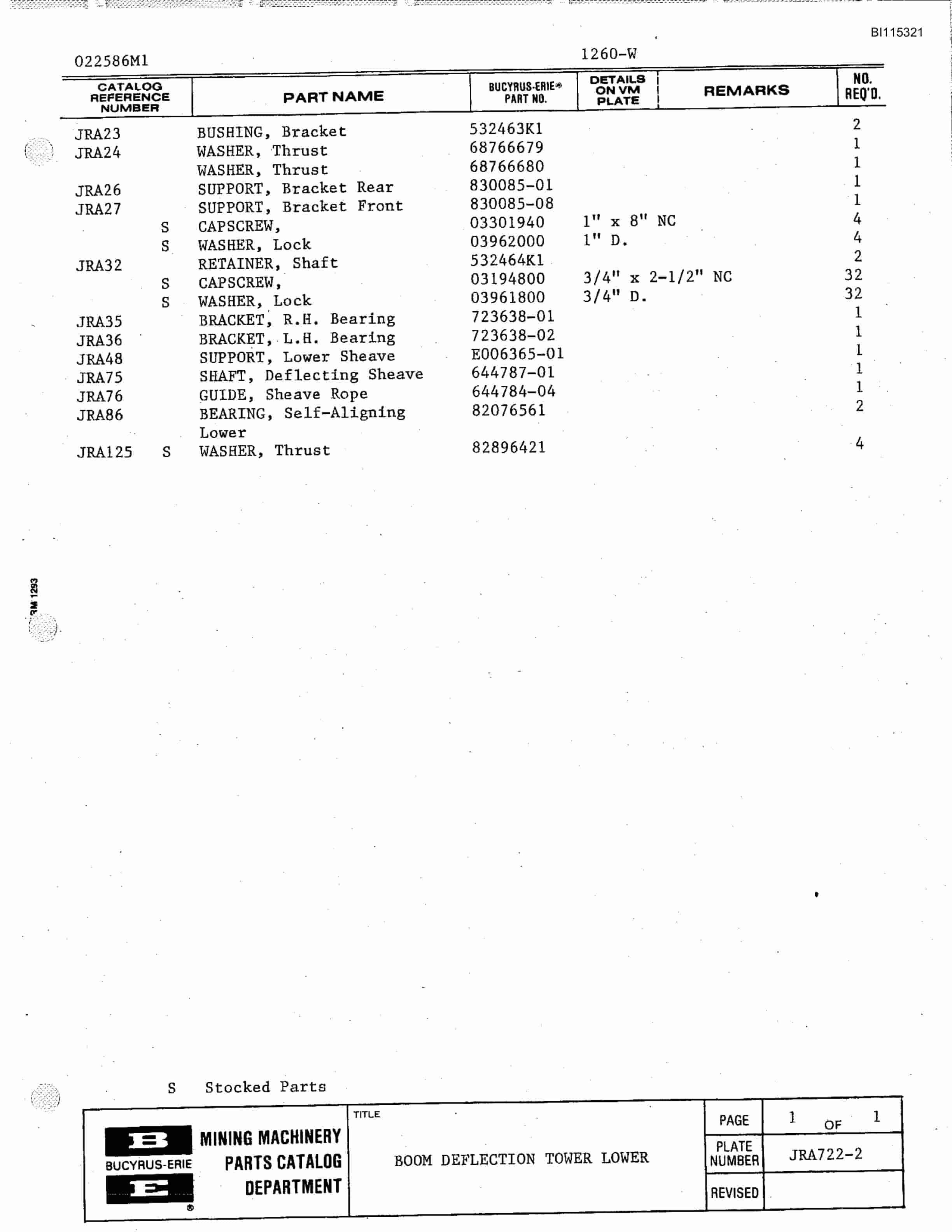 Bucyrus 1260W Walking Dragline Parts Catalog BI115321-3