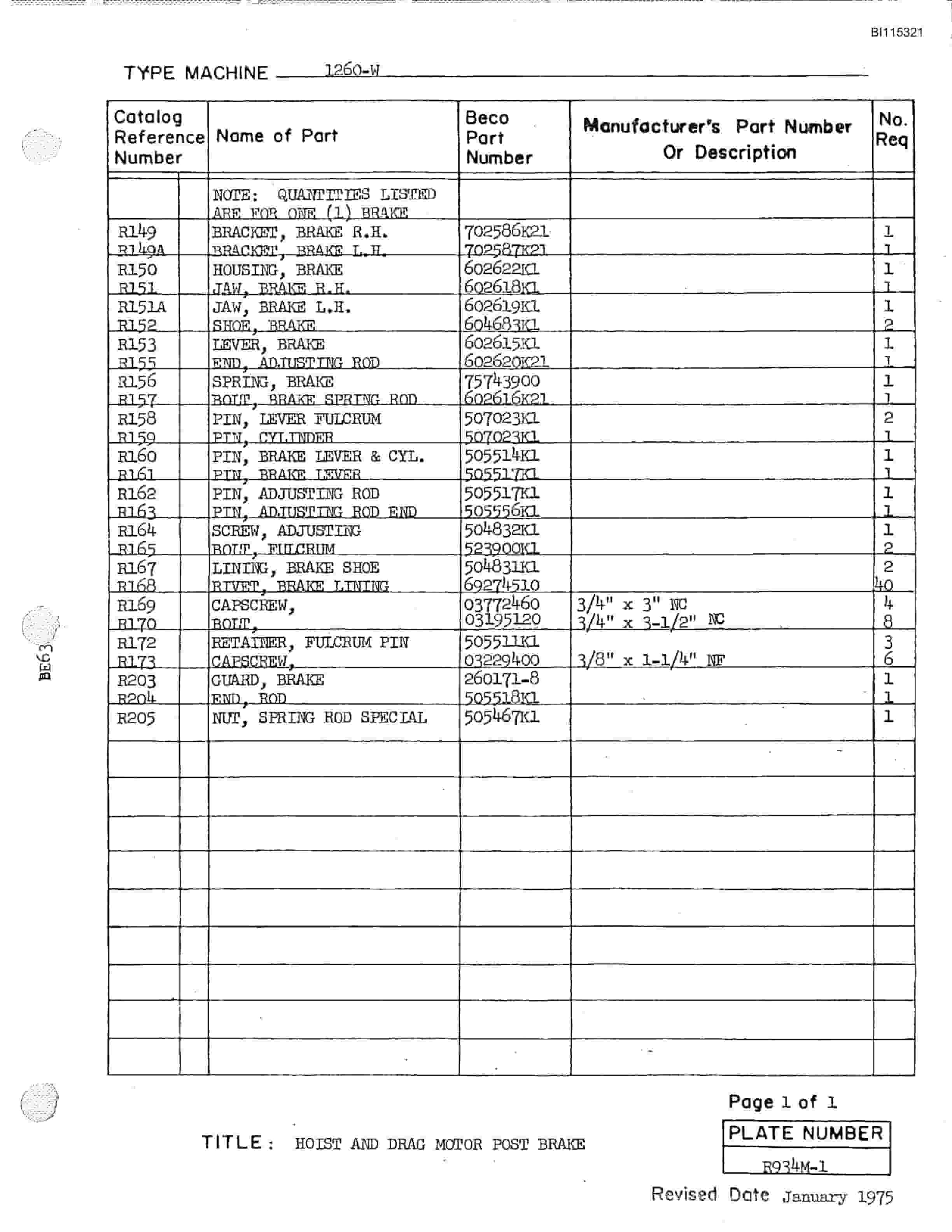 Bucyrus 1260W Walking Dragline Parts Catalog BI115321-4